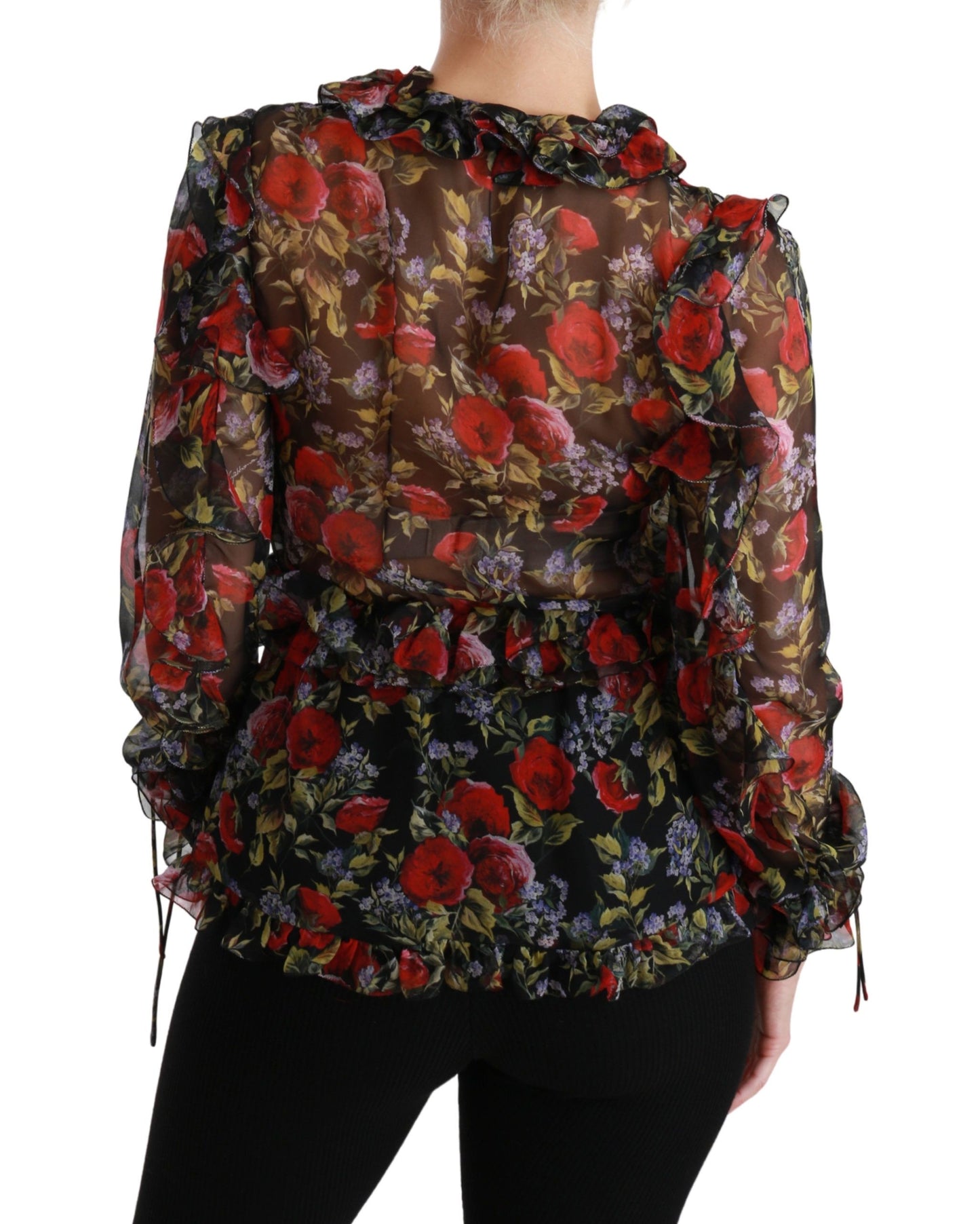 Dolce & Gabbana Elegant Floral Silk Long Sleeve Blouse IT36 / XS