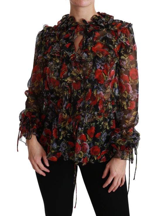 Dolce & Gabbana Elegant Floral Silk Long Sleeve Blouse IT36 / XS