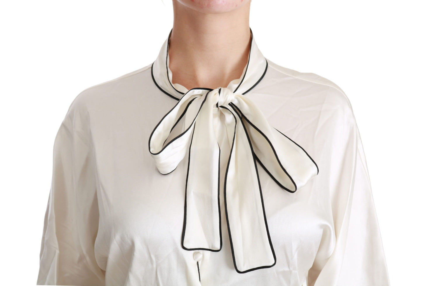 Dolce & Gabbana Elegant Beige Silk Blouse with Bow Scarf IT46 / XL