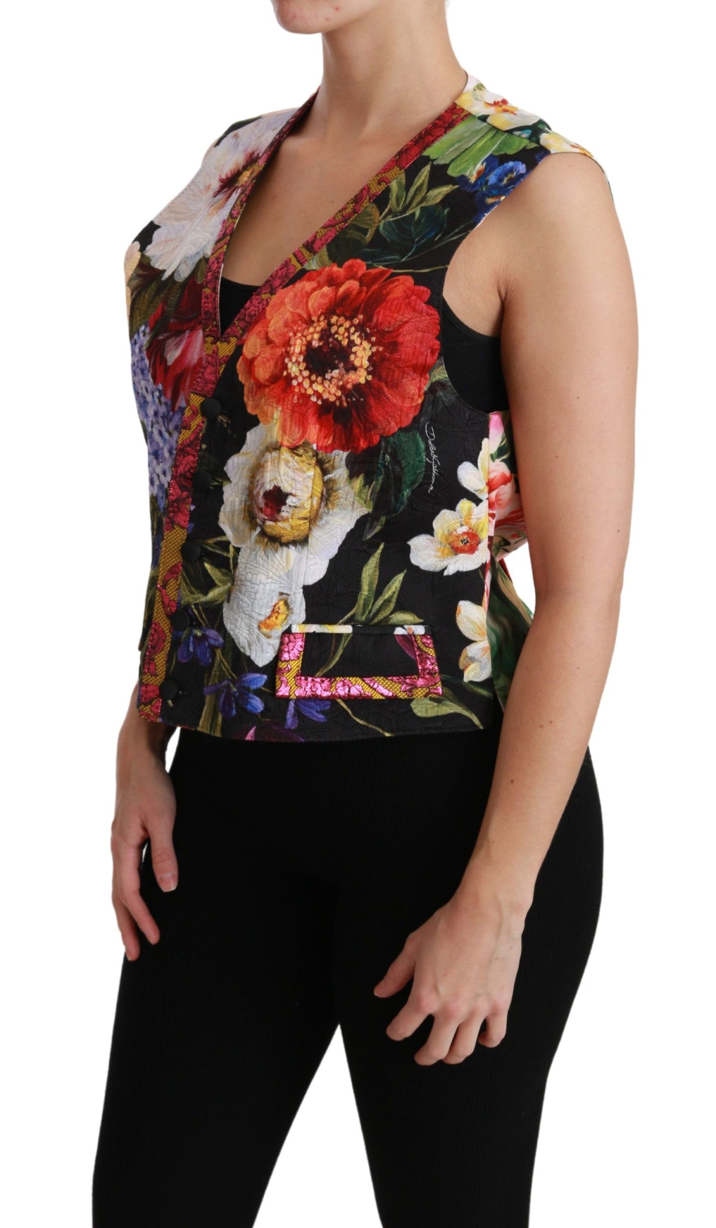 Dolce & Gabbana Multicolor Brocade Floral Sleeveless Vest IT40 | S