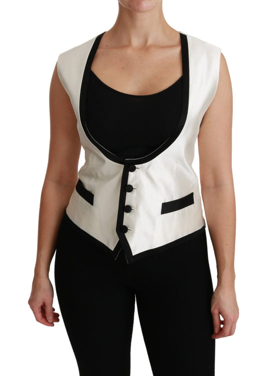 Dolce & Gabbana Elegant Silk Sleeveless Vest in Black &  White IT40 | S