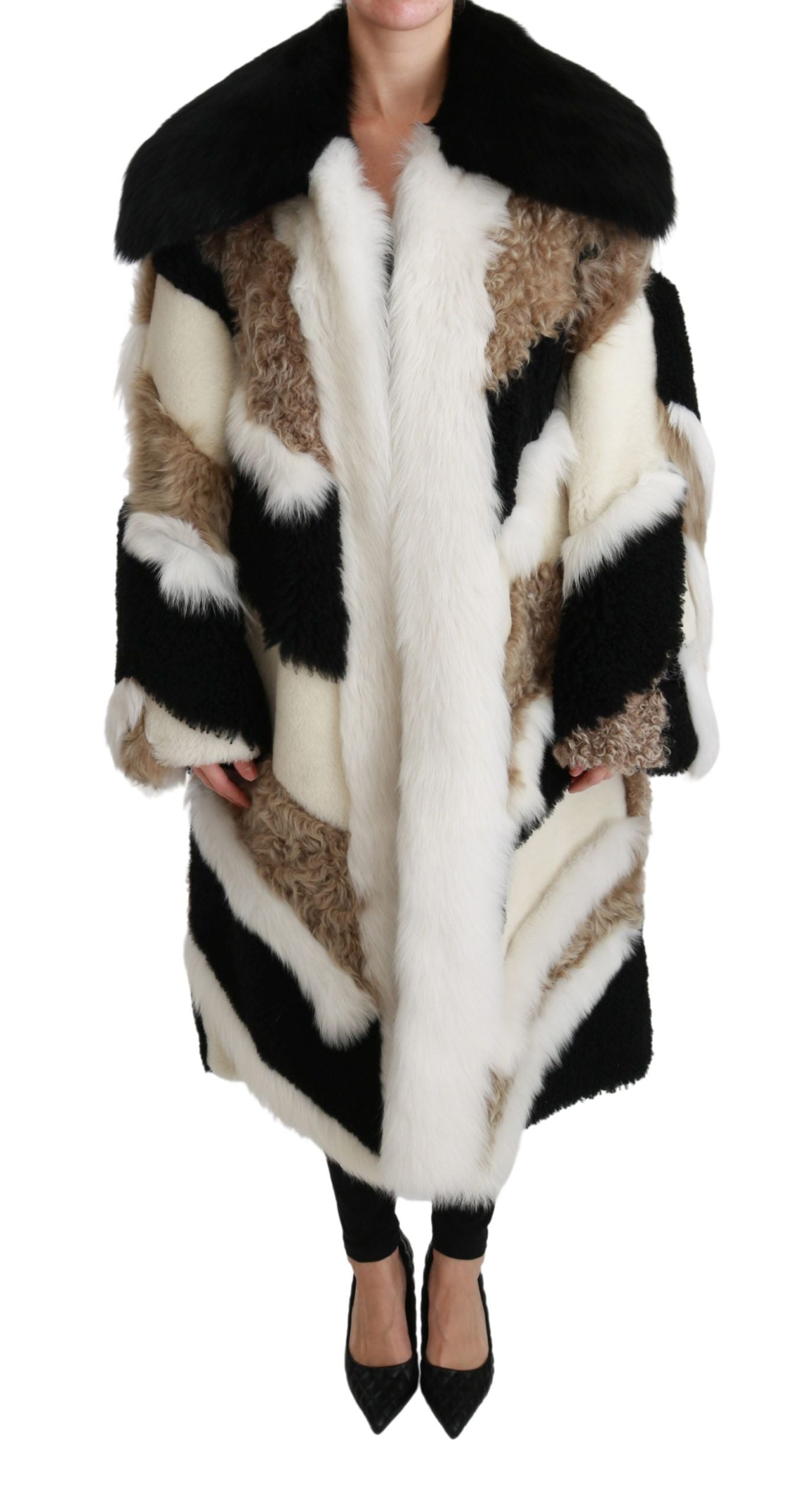 Dolce & Gabbana Elegant Multicolor Shearling Cape Coat IT40 | M