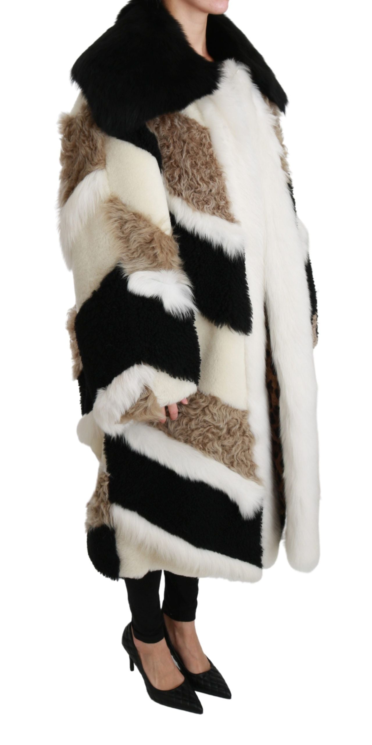 Dolce & Gabbana Elegant Multicolor Shearling Cape Coat IT40 | M