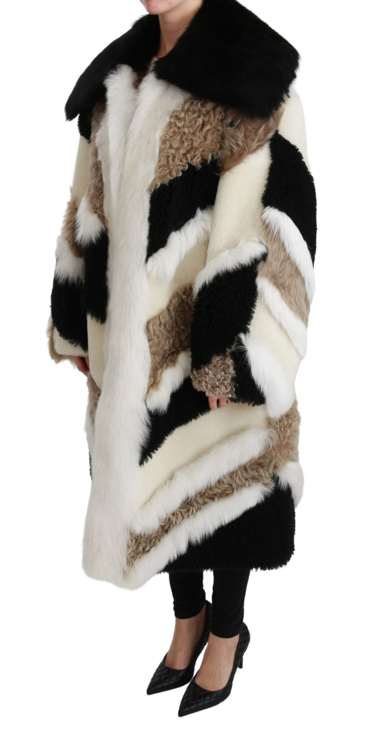 Dolce & Gabbana Elegant Multicolor Shearling Cape Coat IT40 | M