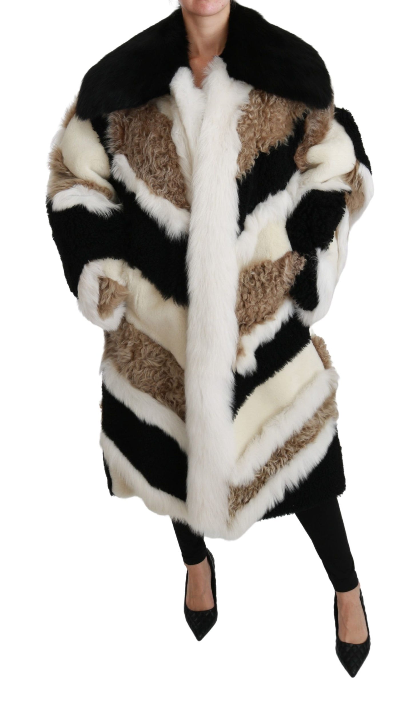 Dolce & Gabbana Elegant Multicolor Shearling Cape Coat IT40 | M