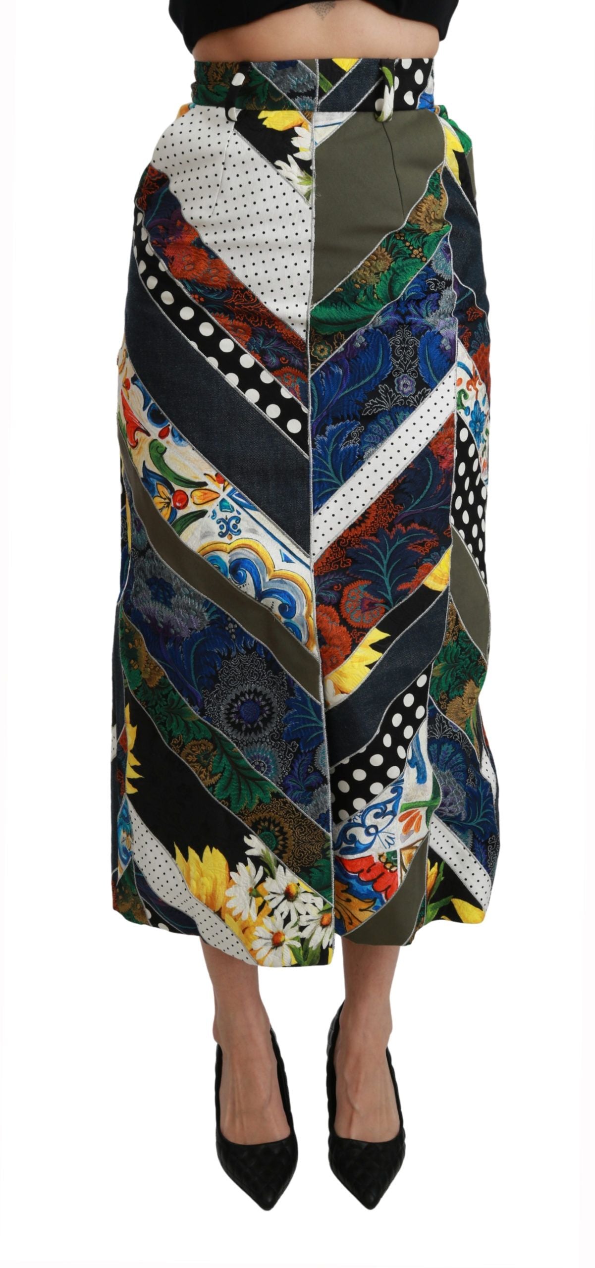 Dolce & Gabbana Elegant Geometric Print High-Waist Skirt IT40 | S