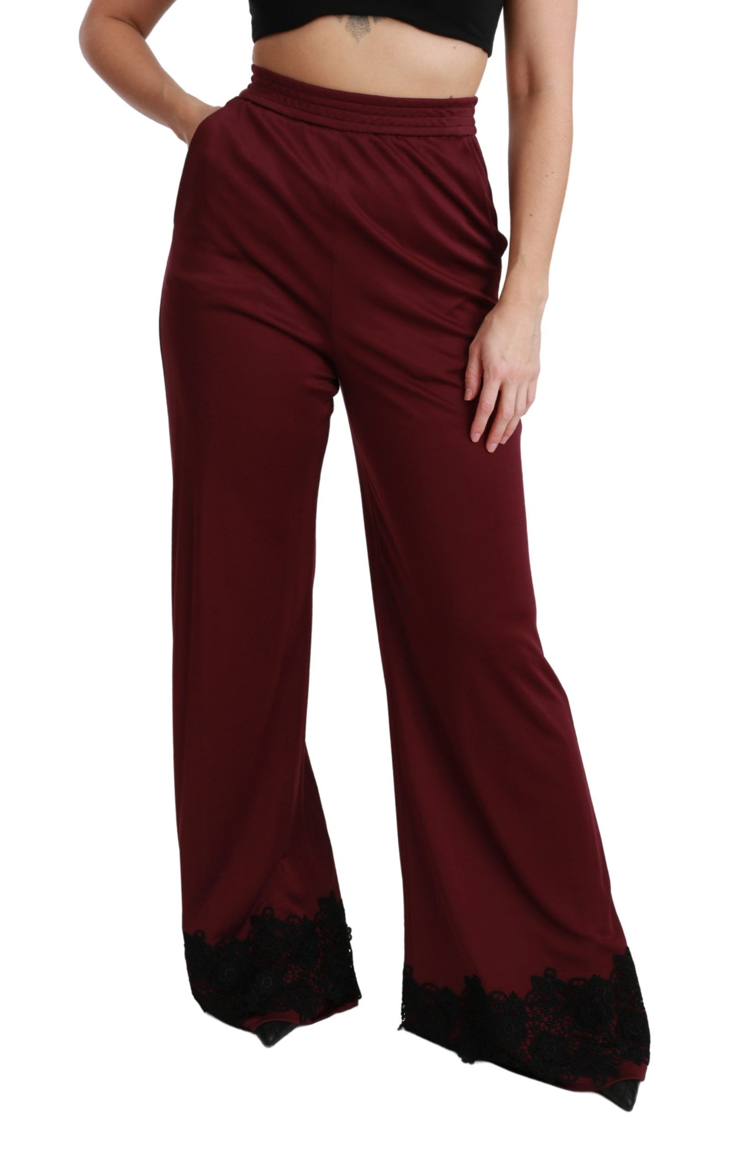 Dolce & Gabbana Elegant Maroon High Waist Wide Leg Trousers IT40 | S