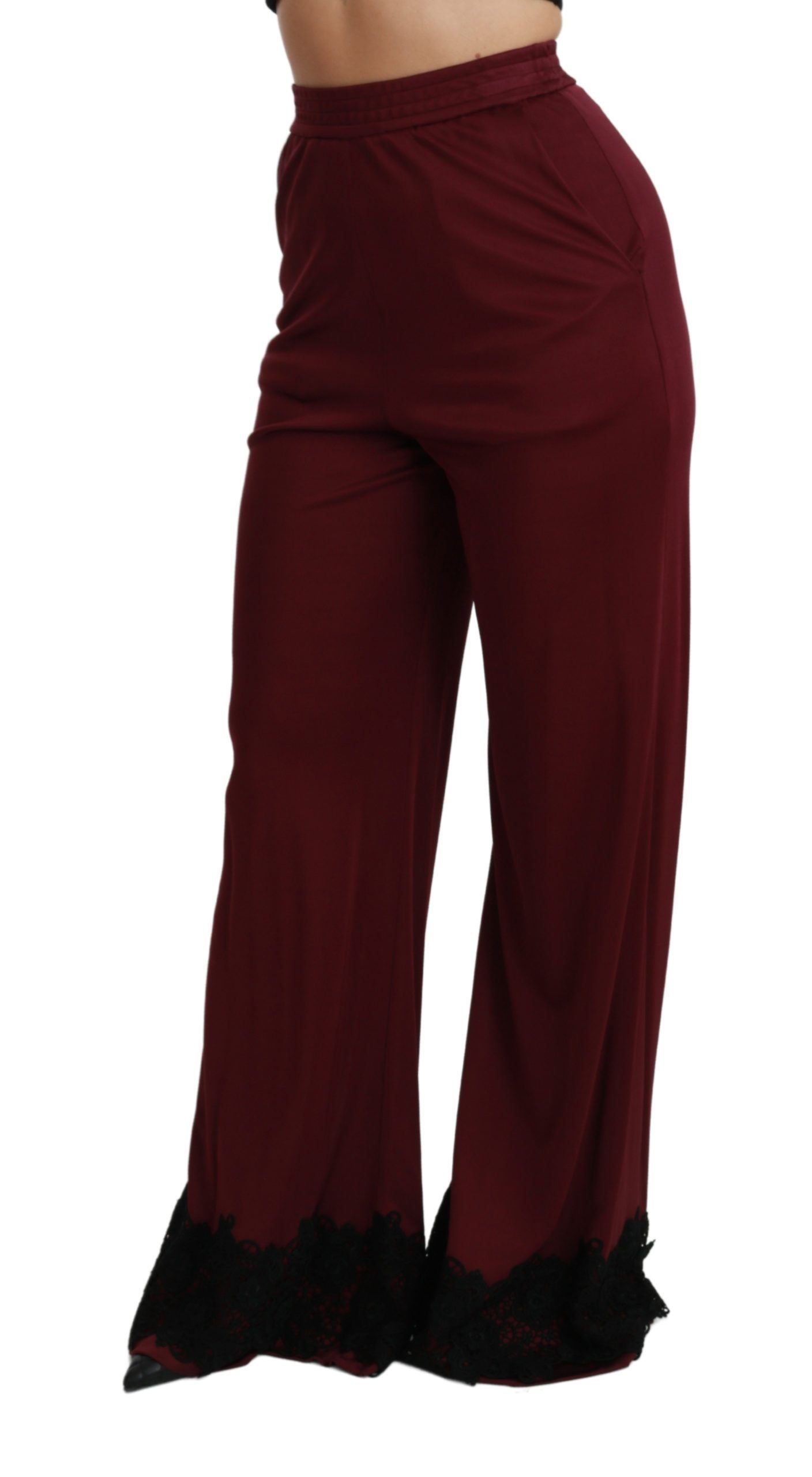 Dolce & Gabbana Elegant Maroon High Waist Wide Leg Trousers IT40 | S