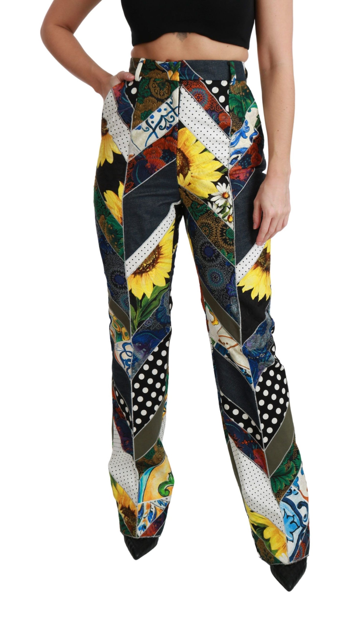 Dolce & Gabbana Elegant High Waist Multicolor Straight Pants IT40 | S