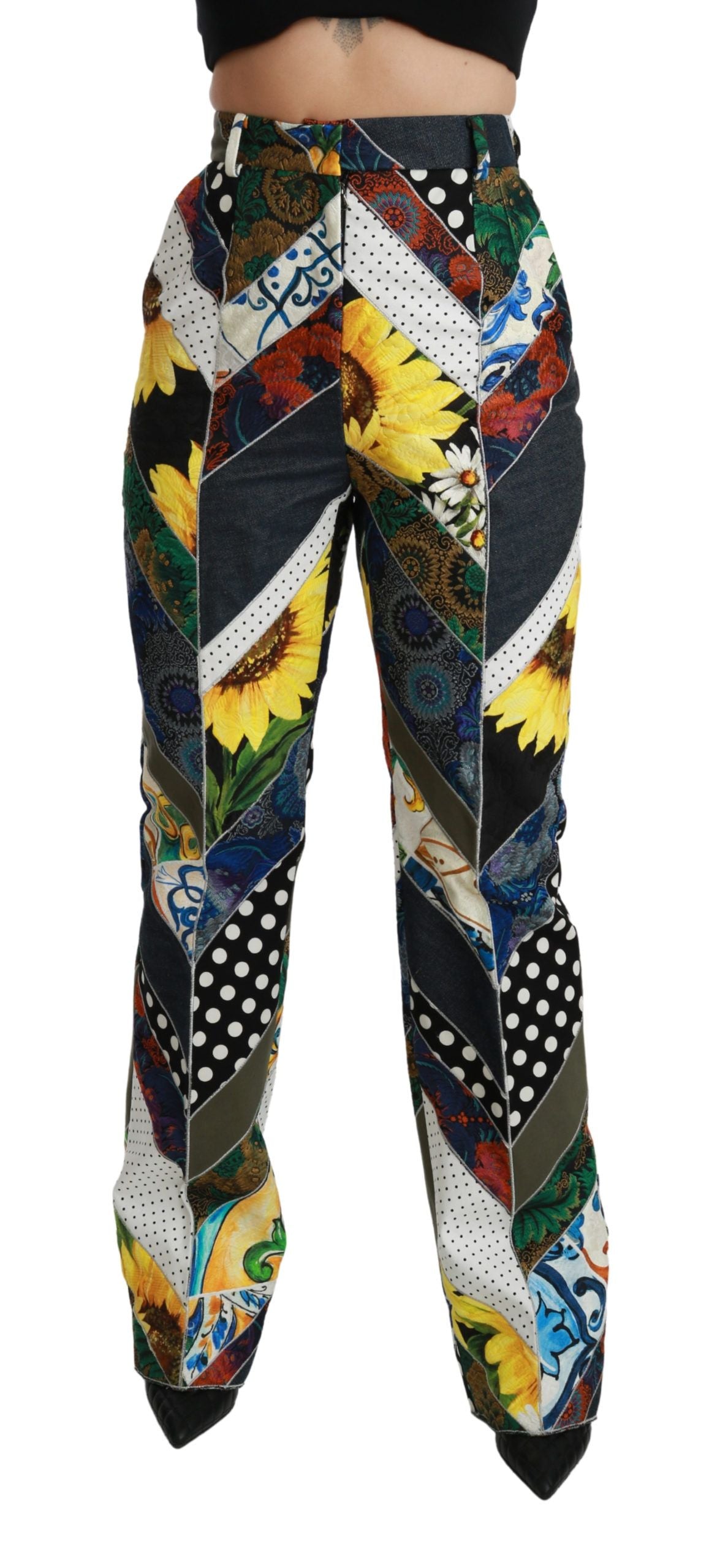 Dolce & Gabbana Elegant High Waist Multicolor Straight Pants IT40 | S