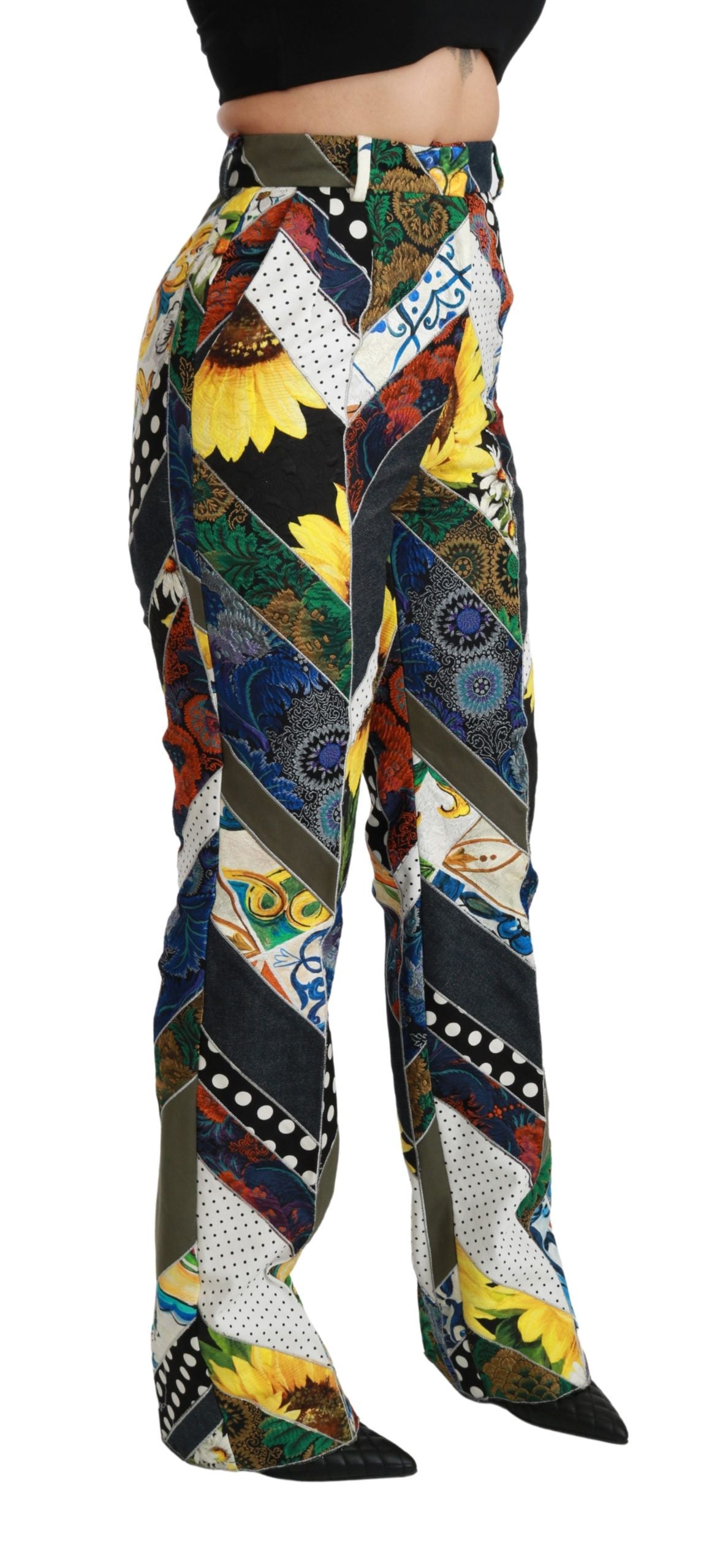 Dolce & Gabbana Elegant High Waist Multicolor Straight Pants IT40 | S