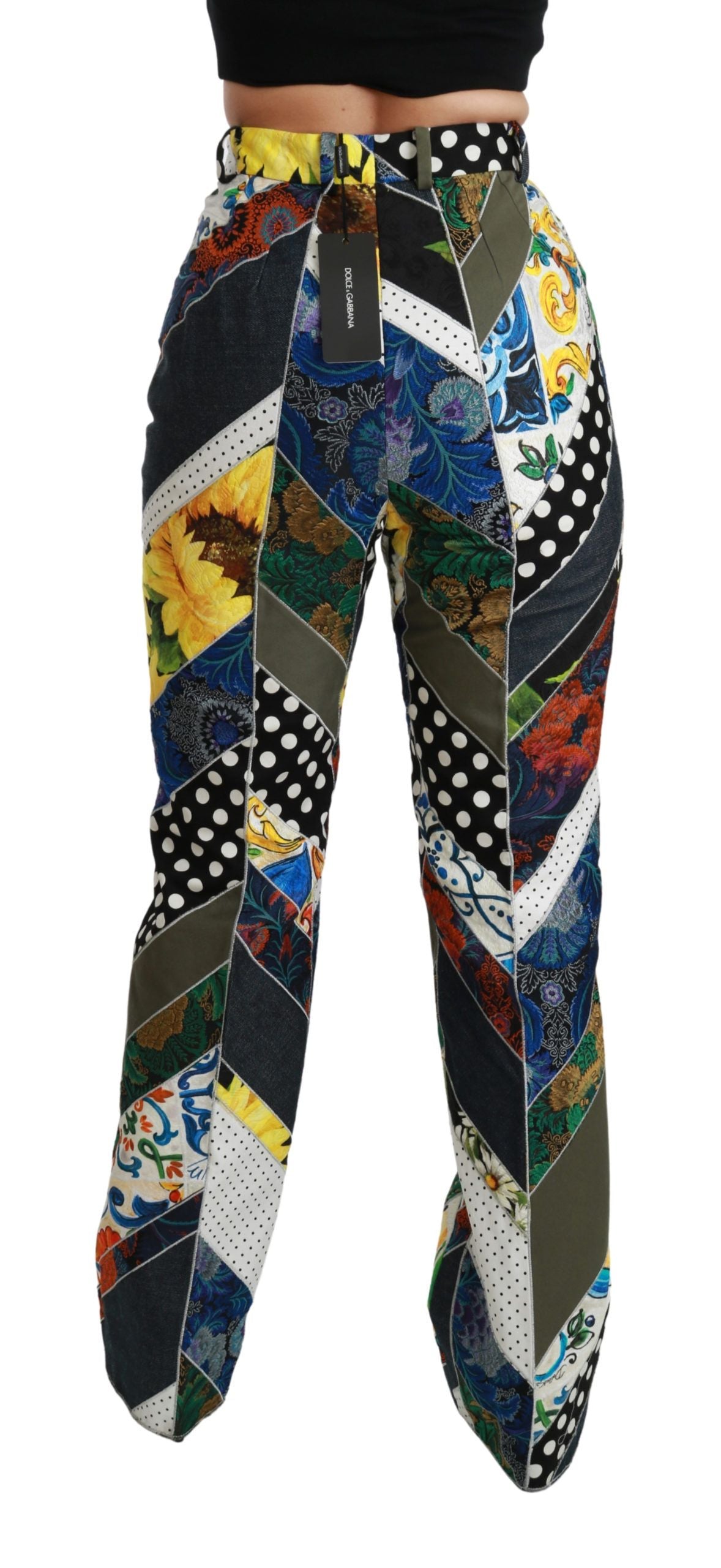 Dolce & Gabbana Elegant High Waist Multicolor Straight Pants IT40 | S