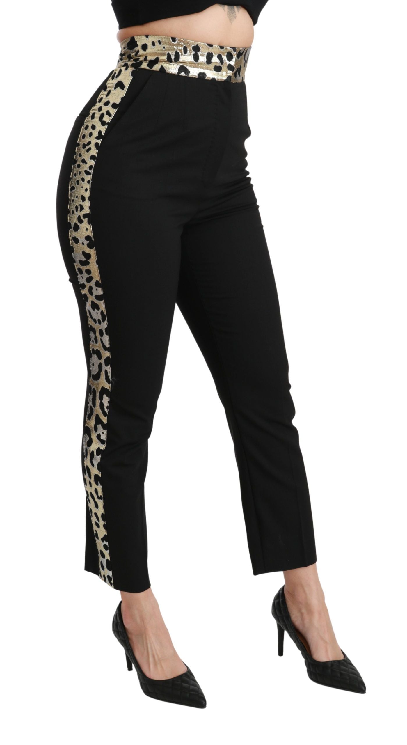 Dolce & Gabbana Gold Leopard Jacquard High Waist Pants IT40 | S