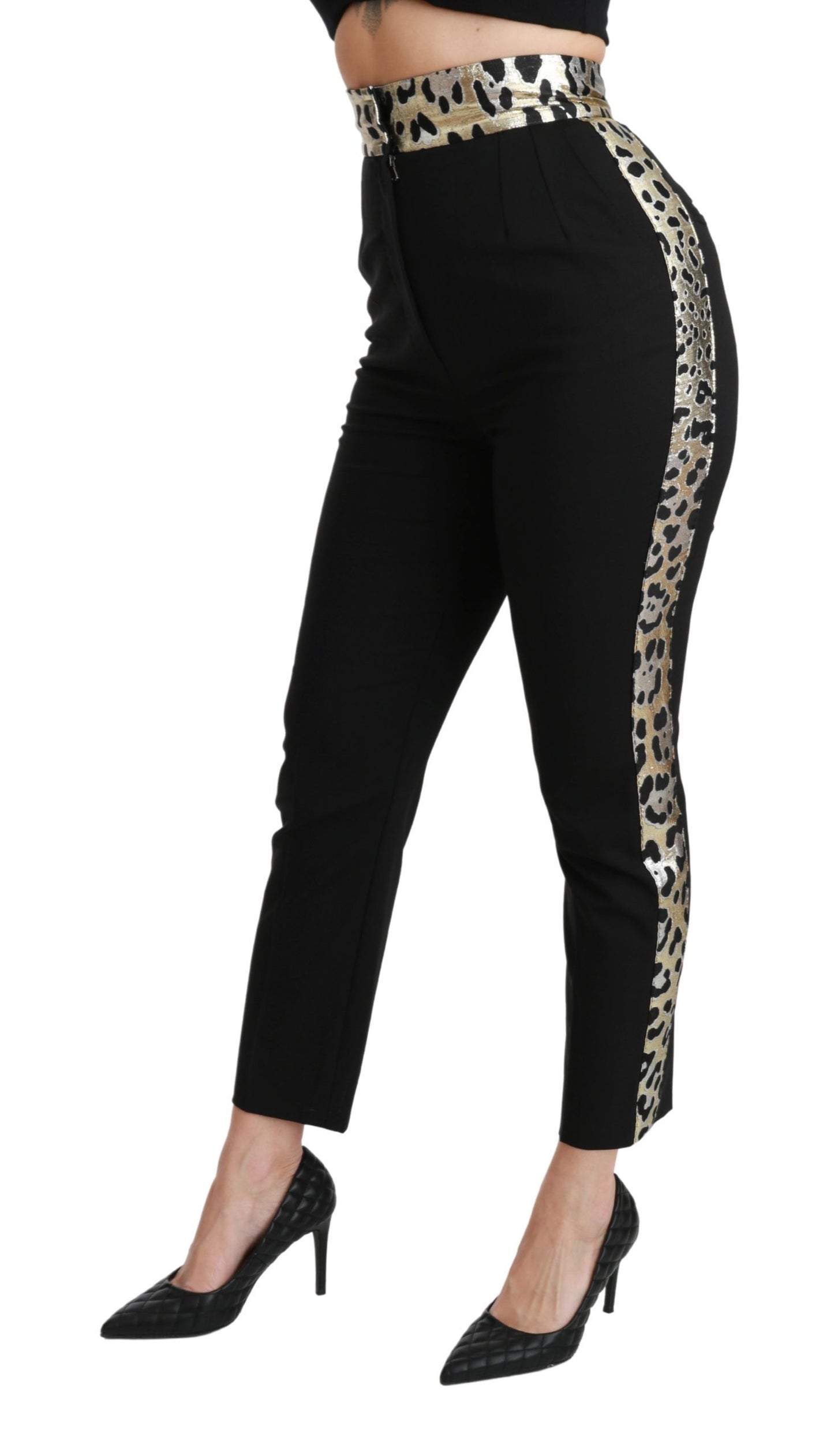 Dolce & Gabbana Gold Leopard Jacquard High Waist Pants IT40 | S