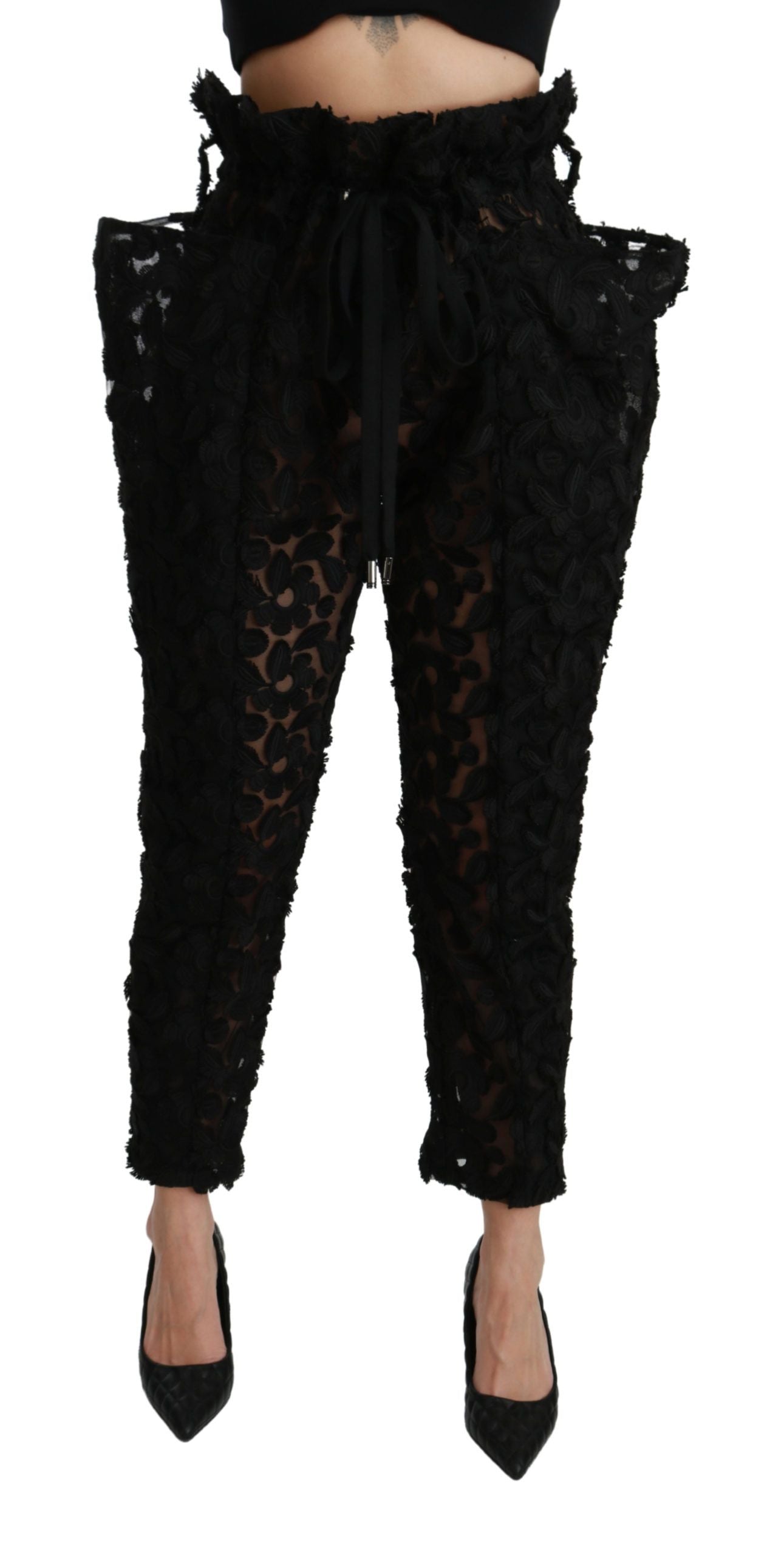 Dolce & Gabbana Chic Tapered High Waist Lace Pants IT40 / S