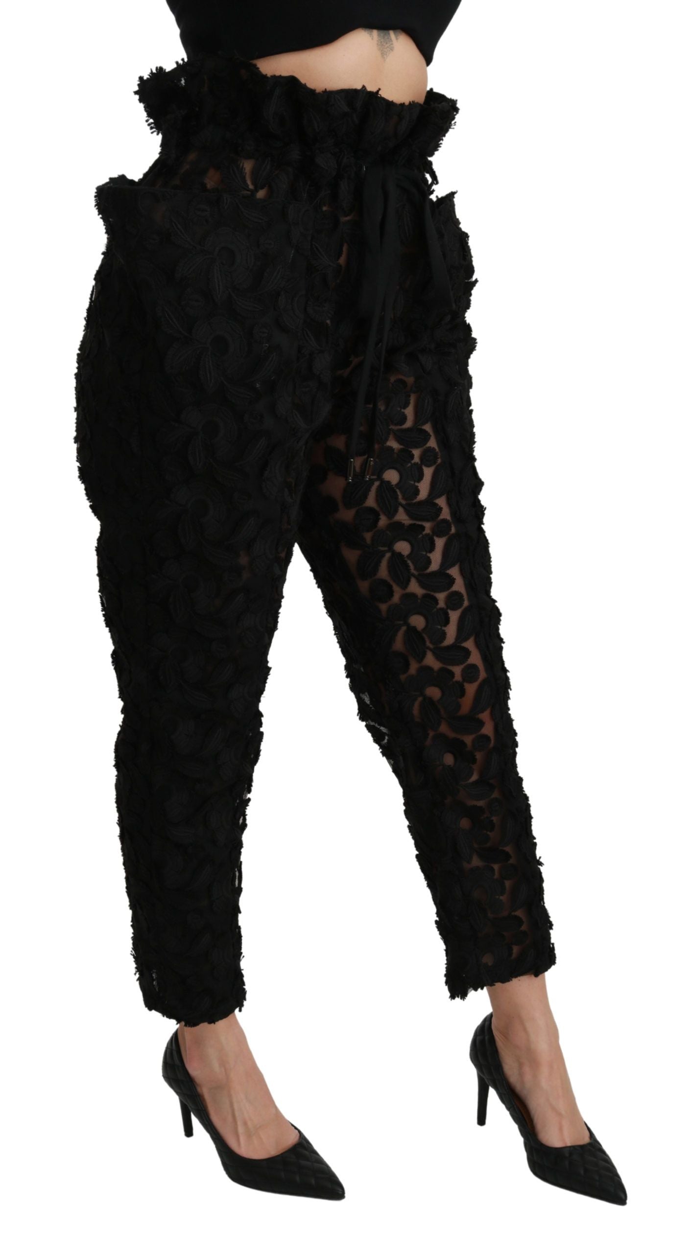 Dolce & Gabbana Chic Tapered High Waist Lace Pants IT40 / S