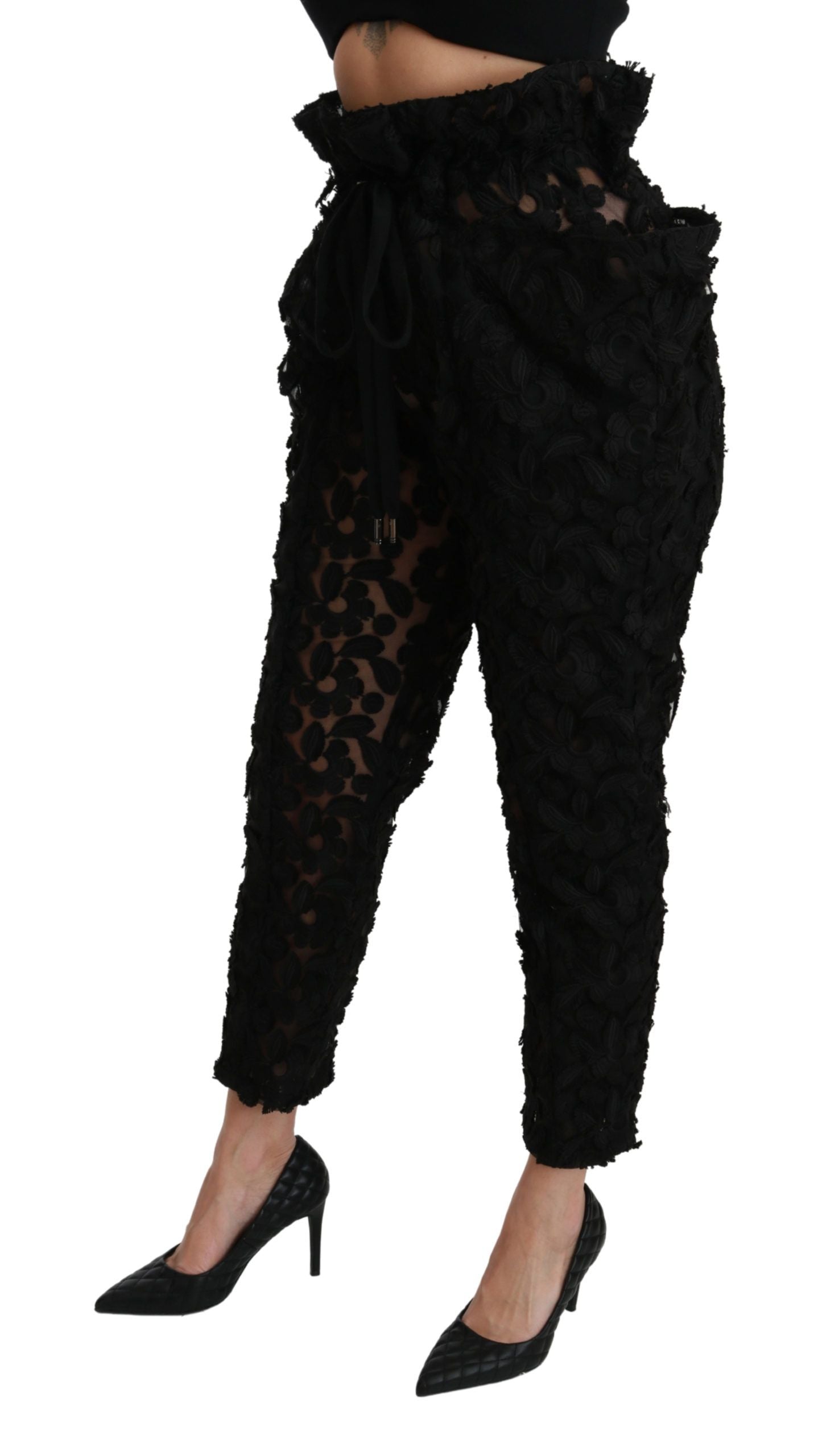 Dolce & Gabbana Chic Tapered High Waist Lace Pants IT40 / S