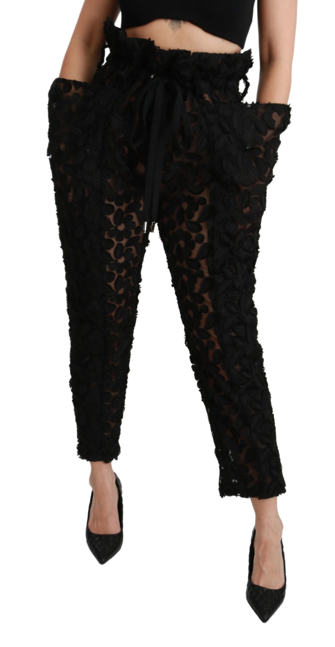 Dolce & Gabbana Chic Tapered High Waist Lace Pants IT40 / S