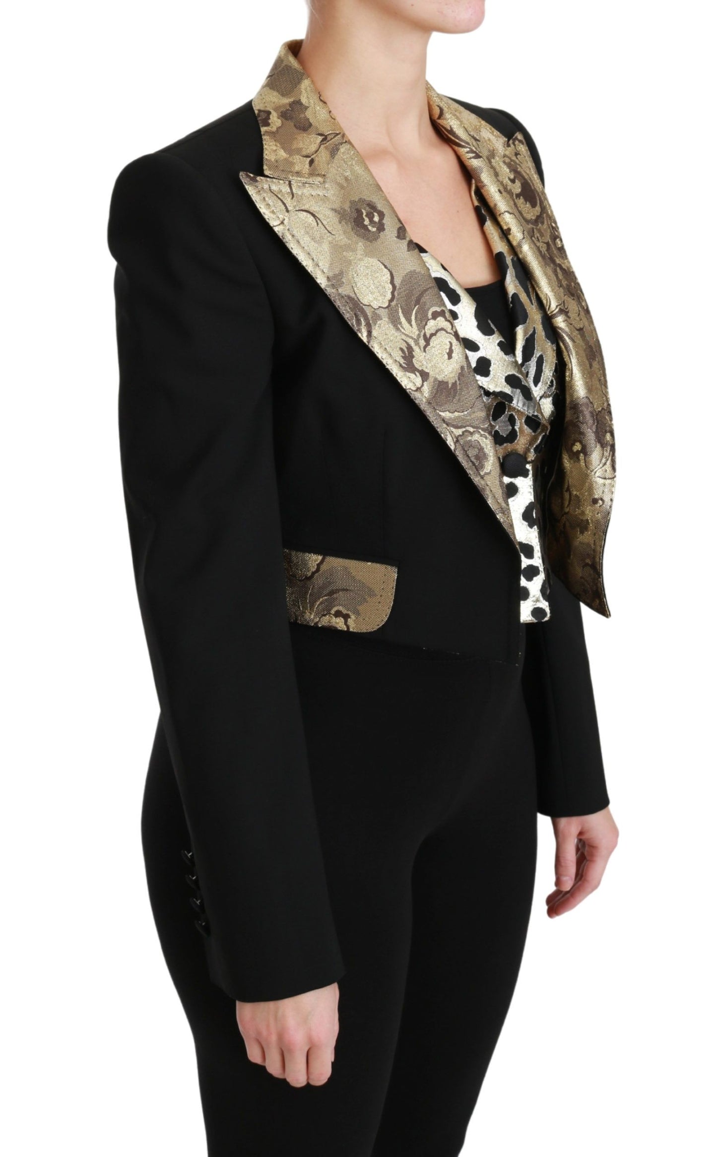 Dolce & Gabbana Opulent Black Gold Floral Jacket and Vest Ensemble IT40 | S