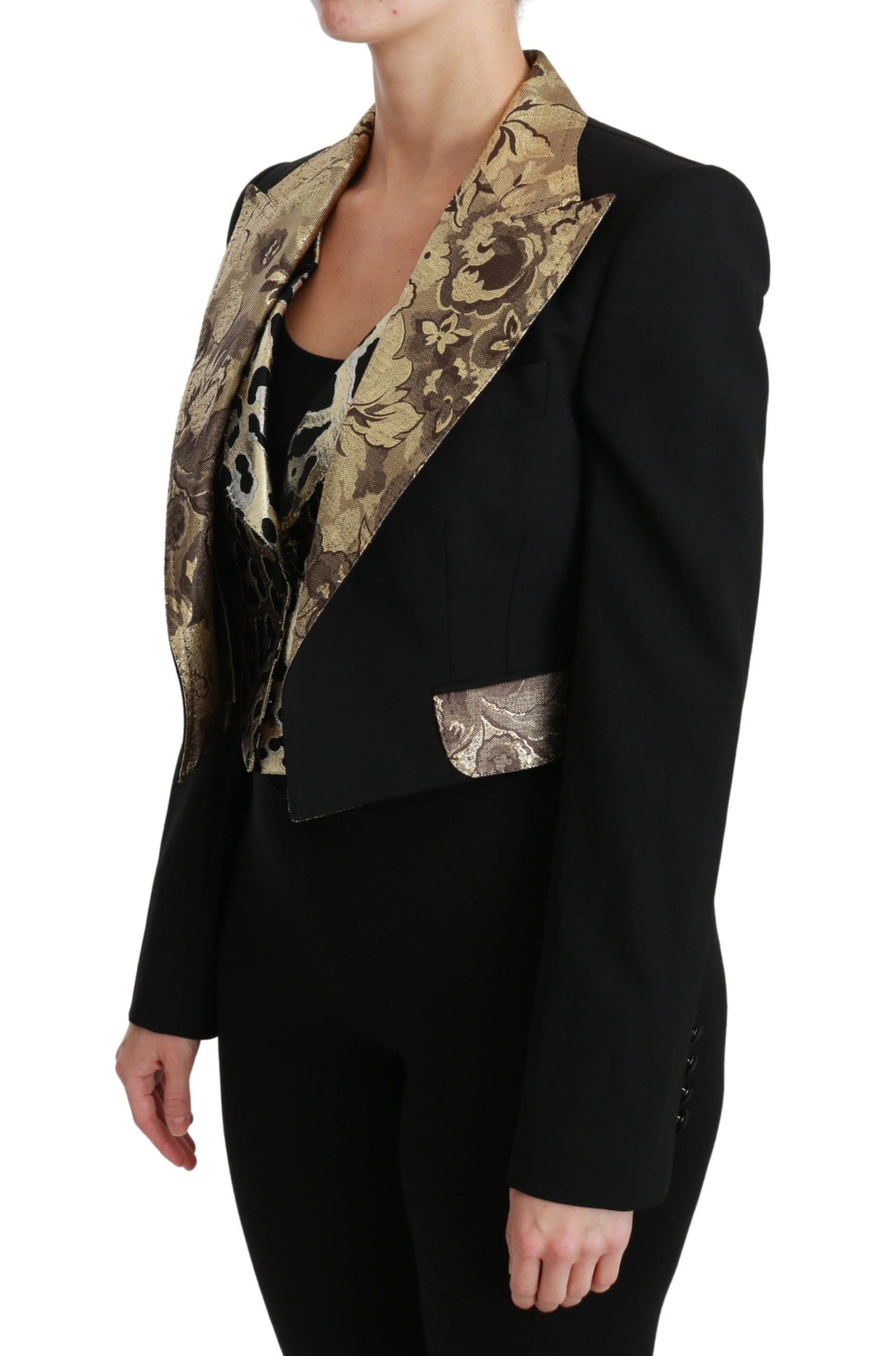 Dolce & Gabbana Opulent Black Gold Floral Jacket and Vest Ensemble IT40 | S