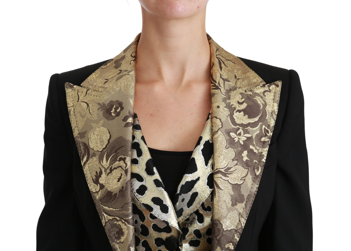 Dolce & Gabbana Opulent Black Gold Floral Jacket and Vest Ensemble IT40 | S