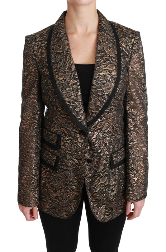 Dolce & Gabbana Elegant Gold Floral Lace Blazer Jacket IT44 / L