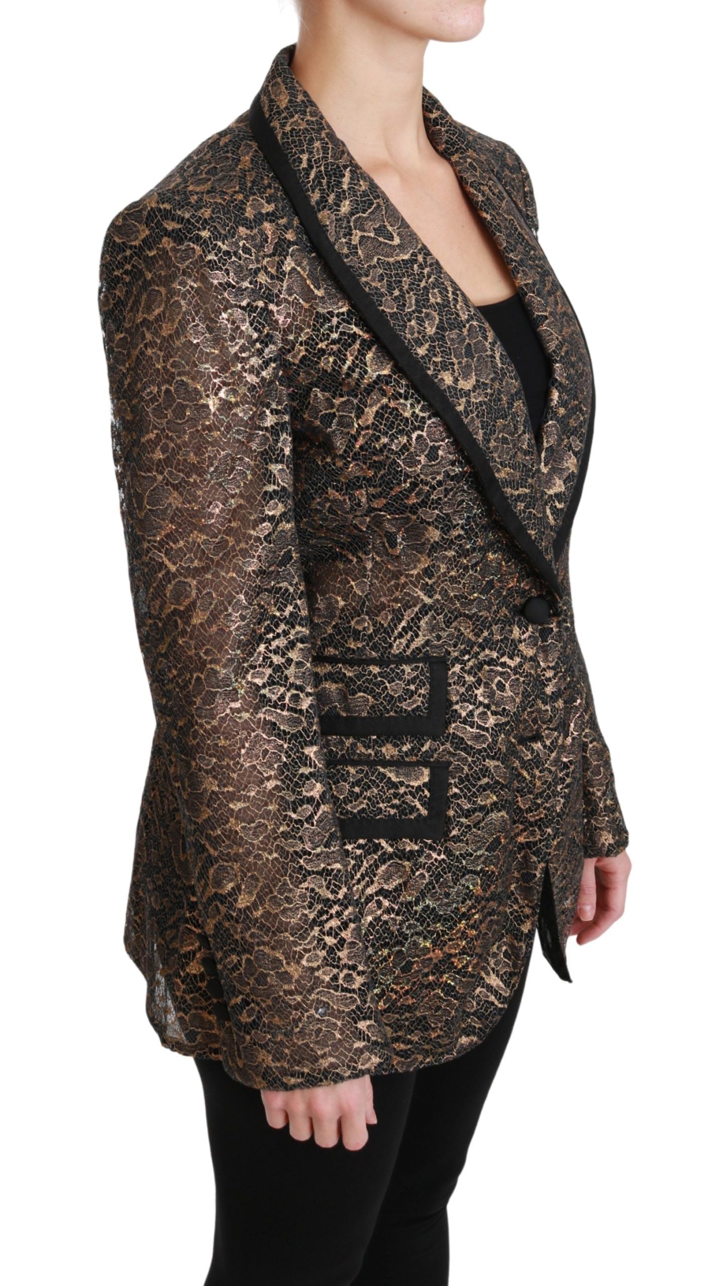 Dolce & Gabbana Elegant Gold Floral Lace Blazer Jacket IT44 / L