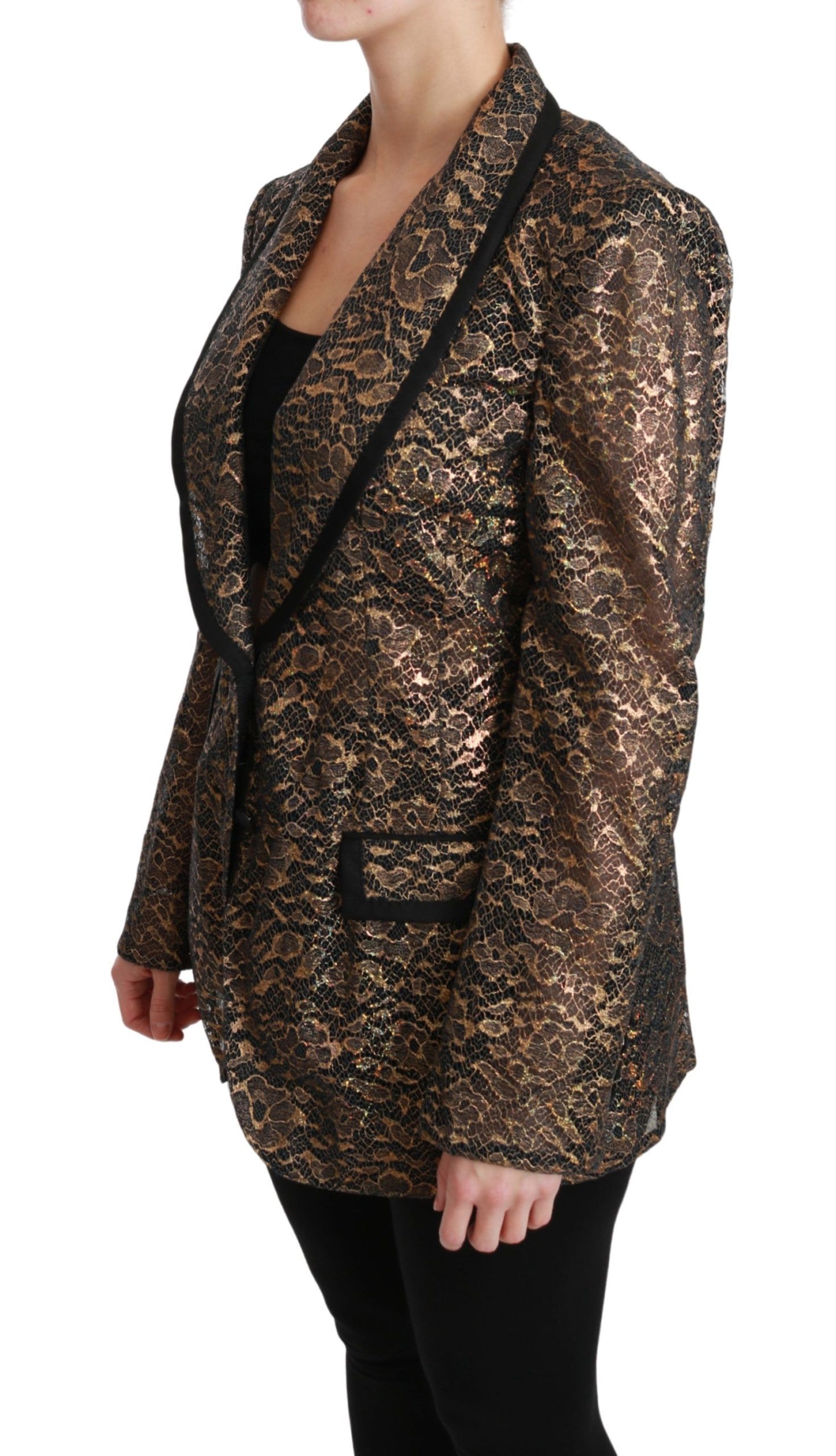 Dolce & Gabbana Elegant Gold Floral Lace Blazer Jacket IT44 / L