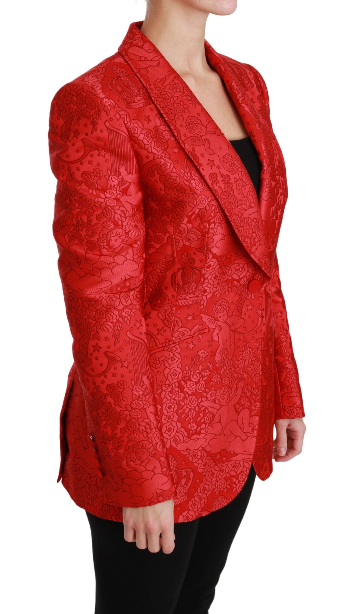 Dolce & Gabbana Red Floral Angel Pattern Blazer  IT46 / L