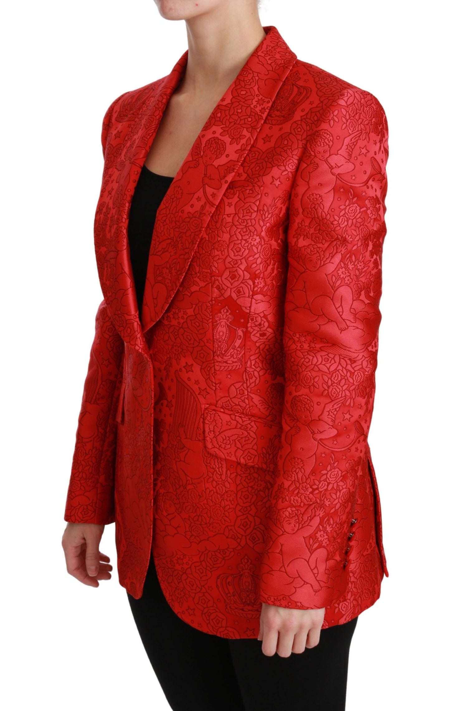 Dolce & Gabbana Red Floral Angel Pattern Blazer  IT46 / L