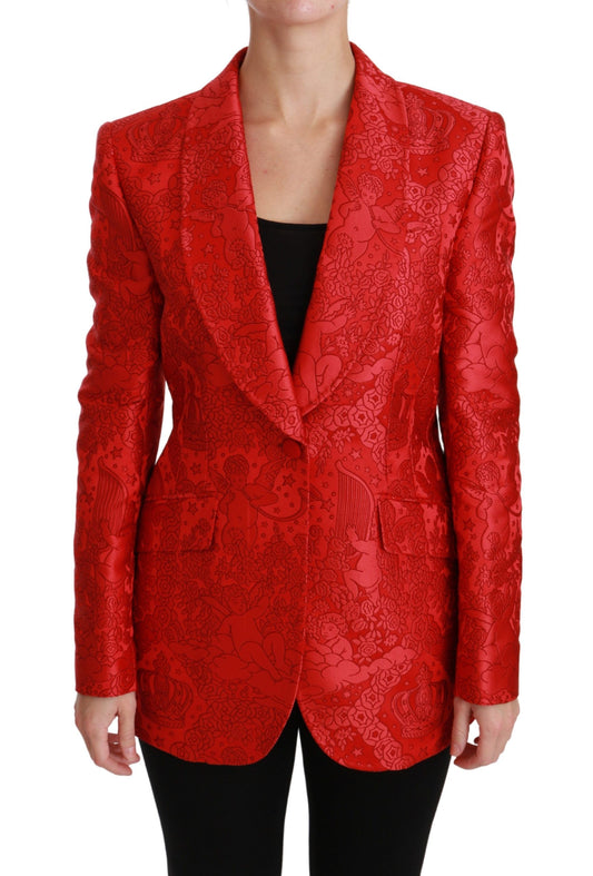 Dolce & Gabbana Red Floral Angel Pattern Blazer  IT46 / L