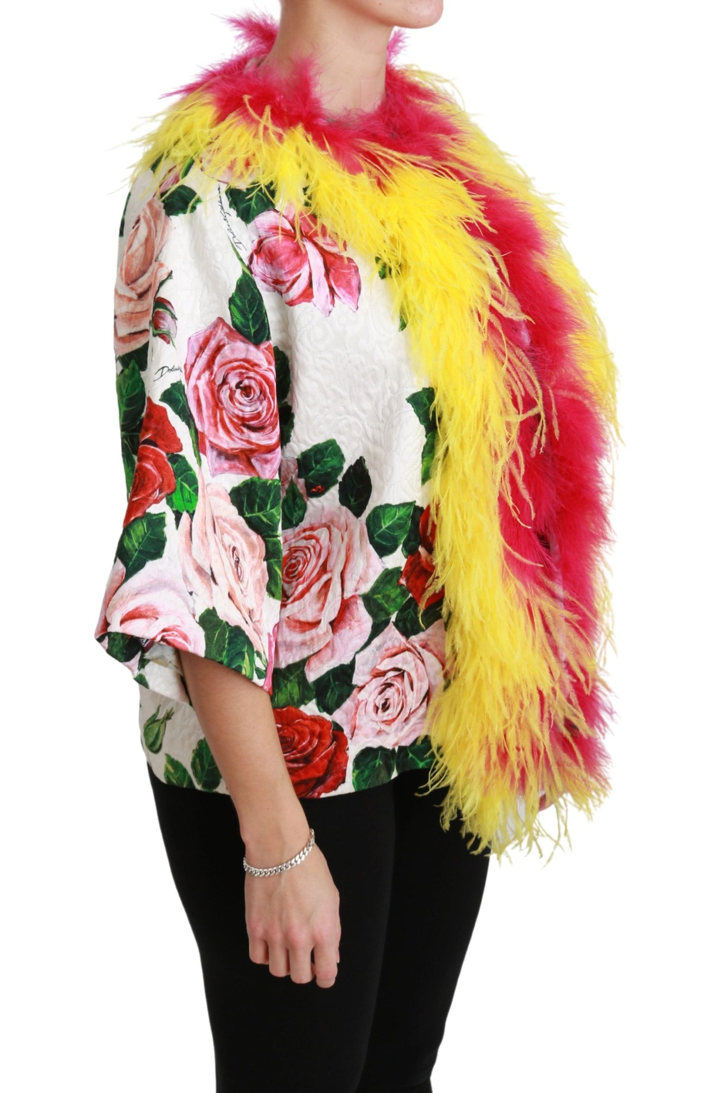 Dolce & Gabbana Elegant Floral Cape Jacket with Fur Details IT40 | S