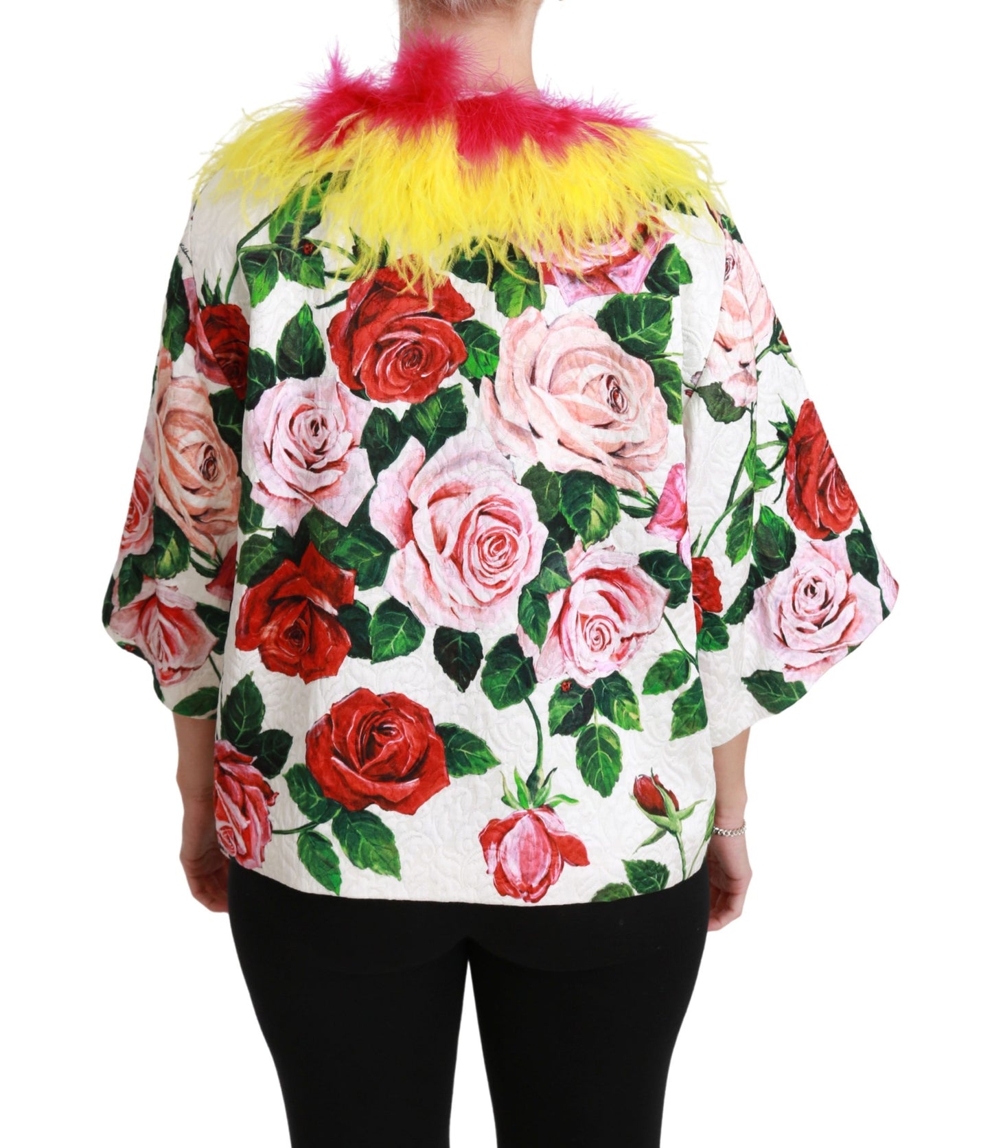 Dolce & Gabbana Elegant Floral Cape Jacket with Fur Details IT40 | S