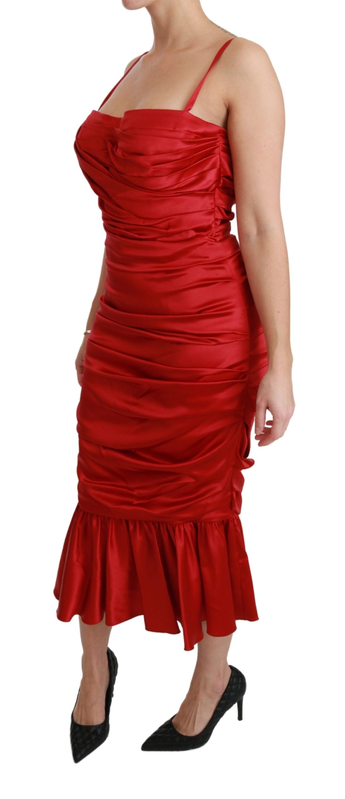 Dolce & Gabbana Exquisite Red Silk Fit and Flare Midi Dress IT36 / XS