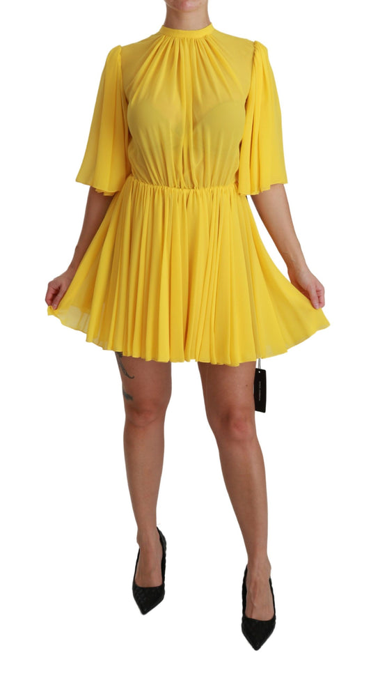 Dolce & Gabbana Silk Pleated A-line Mini Dress in Sunshine Yellow IT40 | S