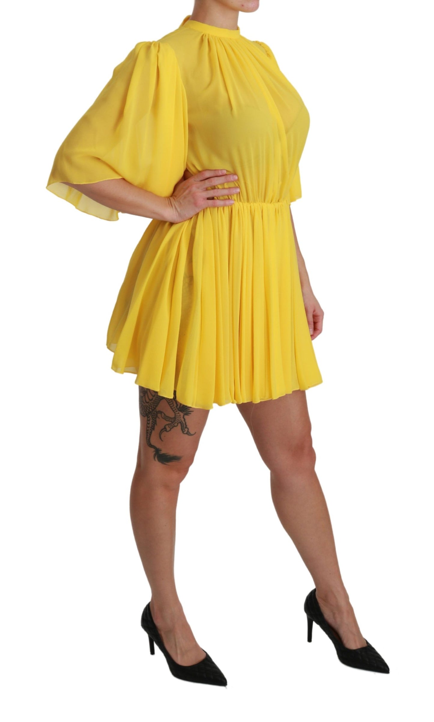 Dolce & Gabbana Silk Pleated A-line Mini Dress in Sunshine Yellow IT40 | S