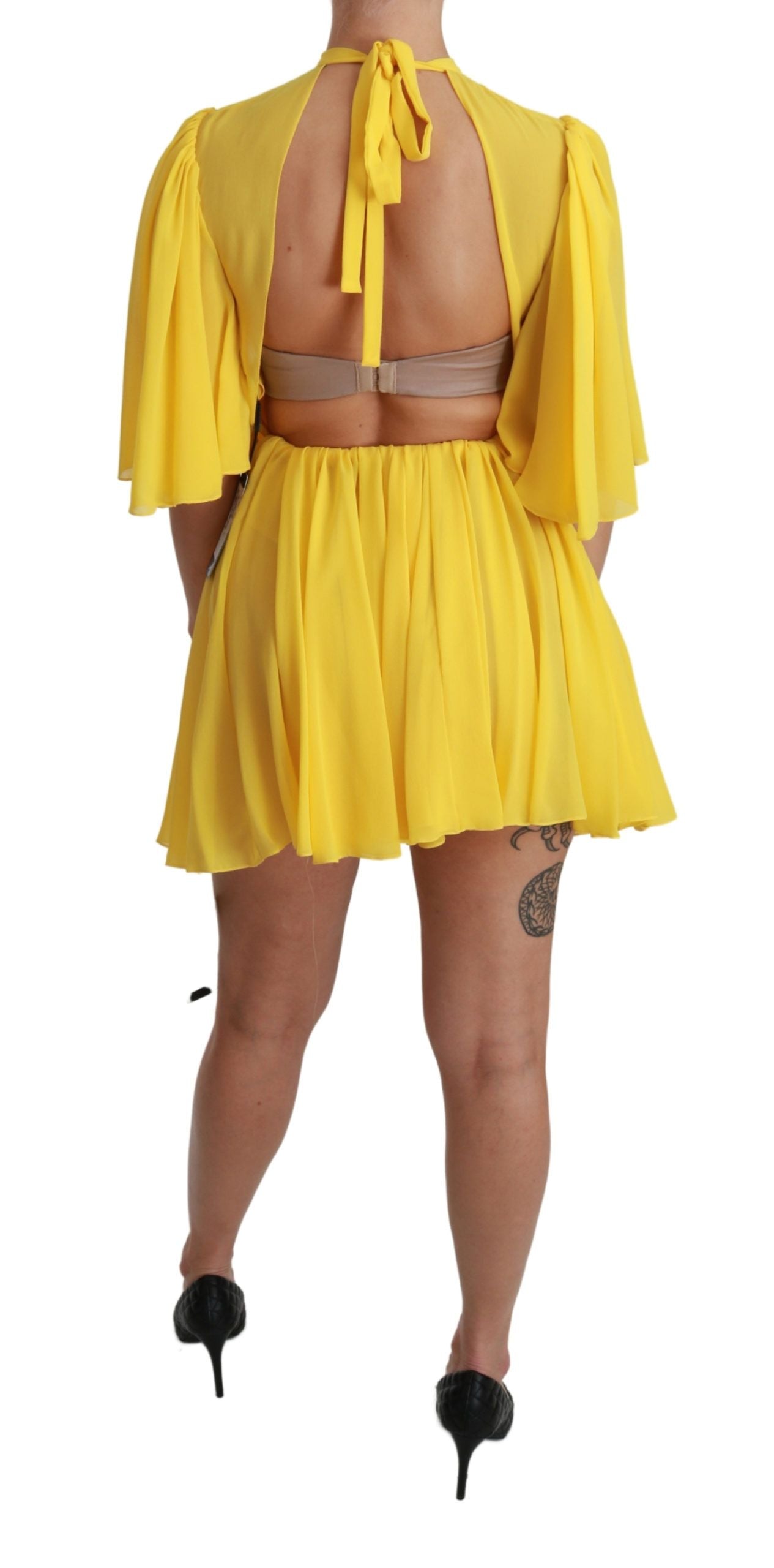 Dolce & Gabbana Silk Pleated A-line Mini Dress in Sunshine Yellow IT40 | S