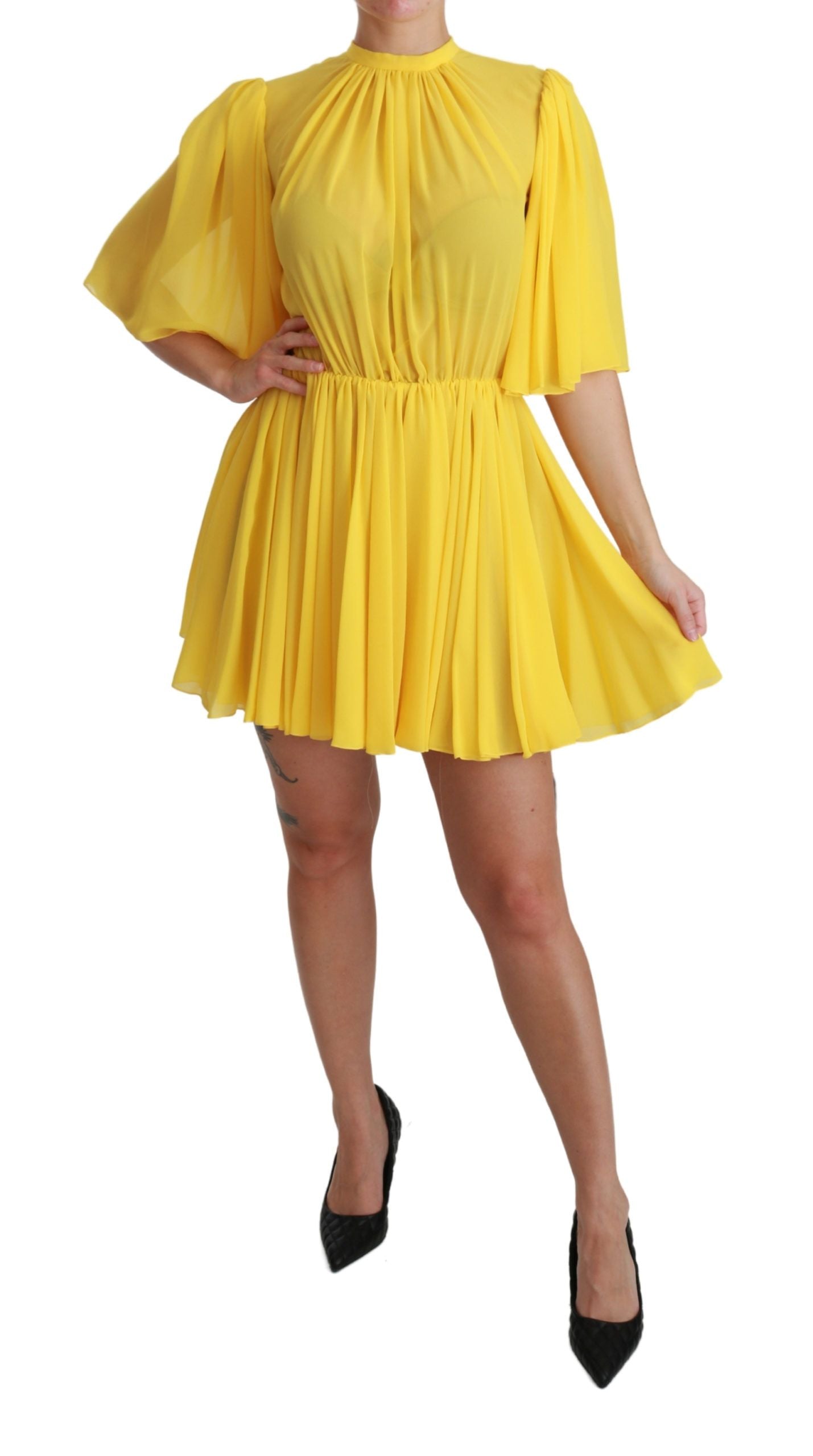 Dolce & Gabbana Silk Pleated A-line Mini Dress in Sunshine Yellow IT40 | S