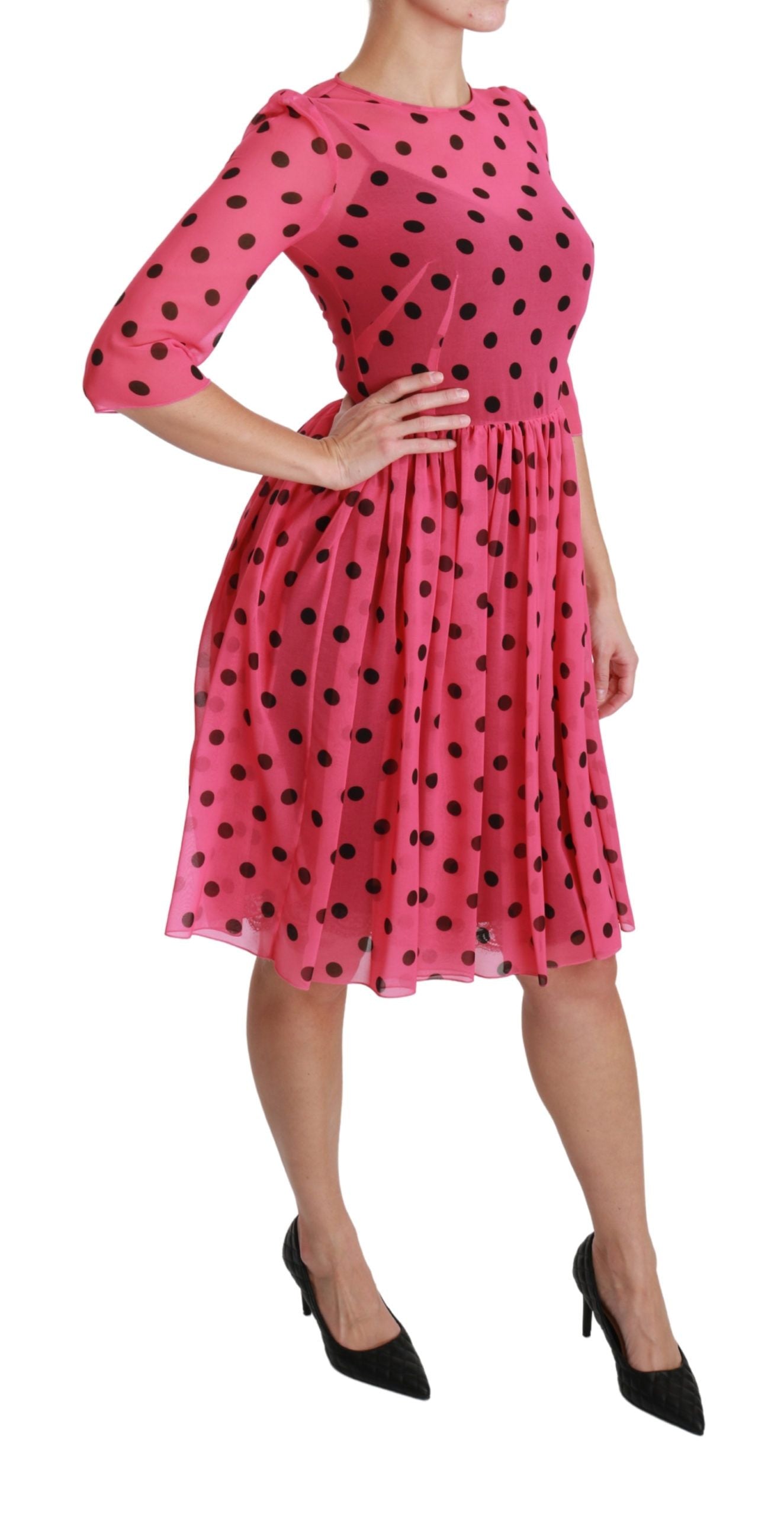 Dolce & Gabbana Elegant Polka Dot A-Line Knee Length Dress IT38 | XS