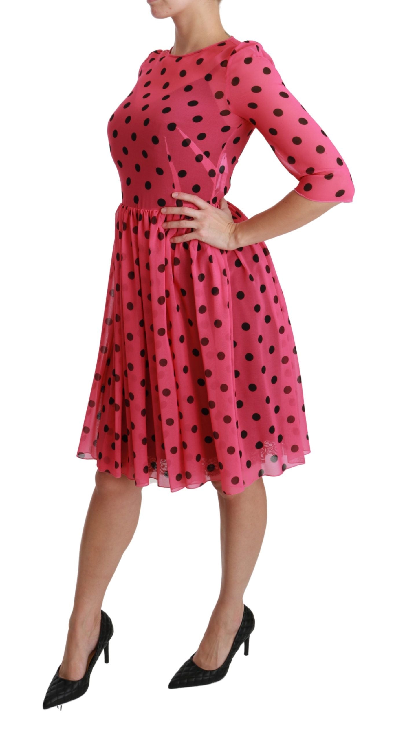 Dolce & Gabbana Elegant Polka Dot A-Line Knee Length Dress IT38 | XS