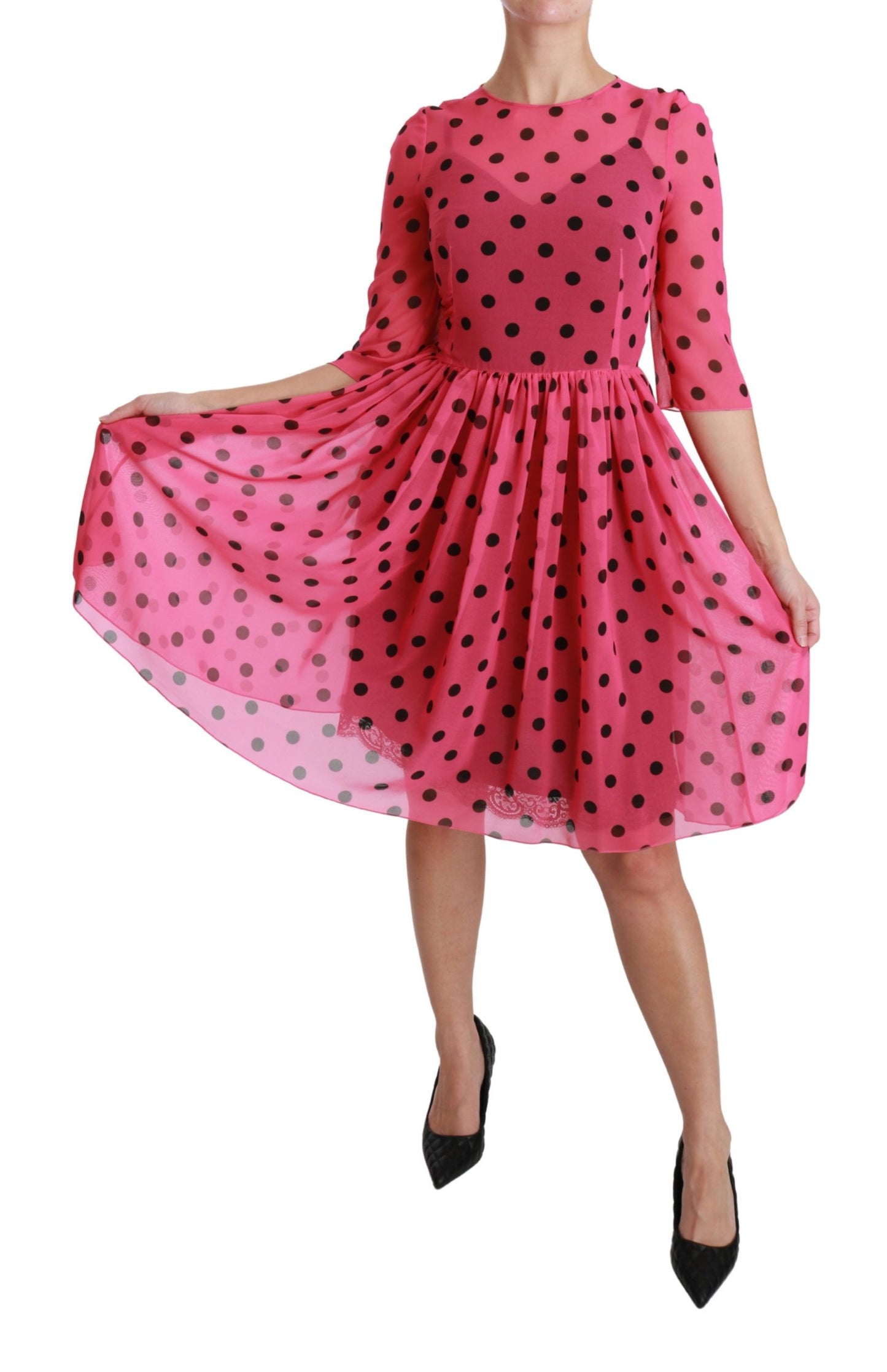 Dolce & Gabbana Elegant Polka Dot A-Line Knee Length Dress IT38 | XS