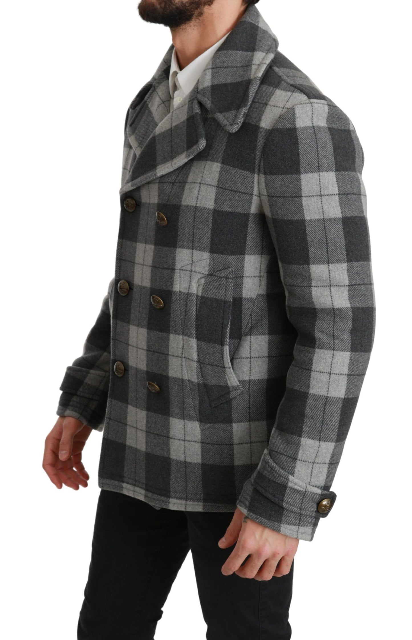 Dolce & Gabbana Elegant Gray Check Double Breasted Coat IT44 / XS