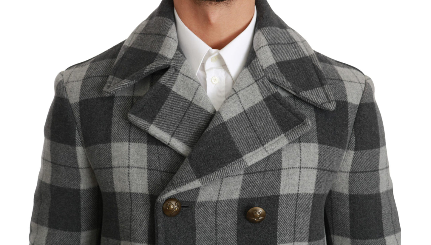 Dolce & Gabbana Elegant Gray Check Double Breasted Coat IT44 / XS