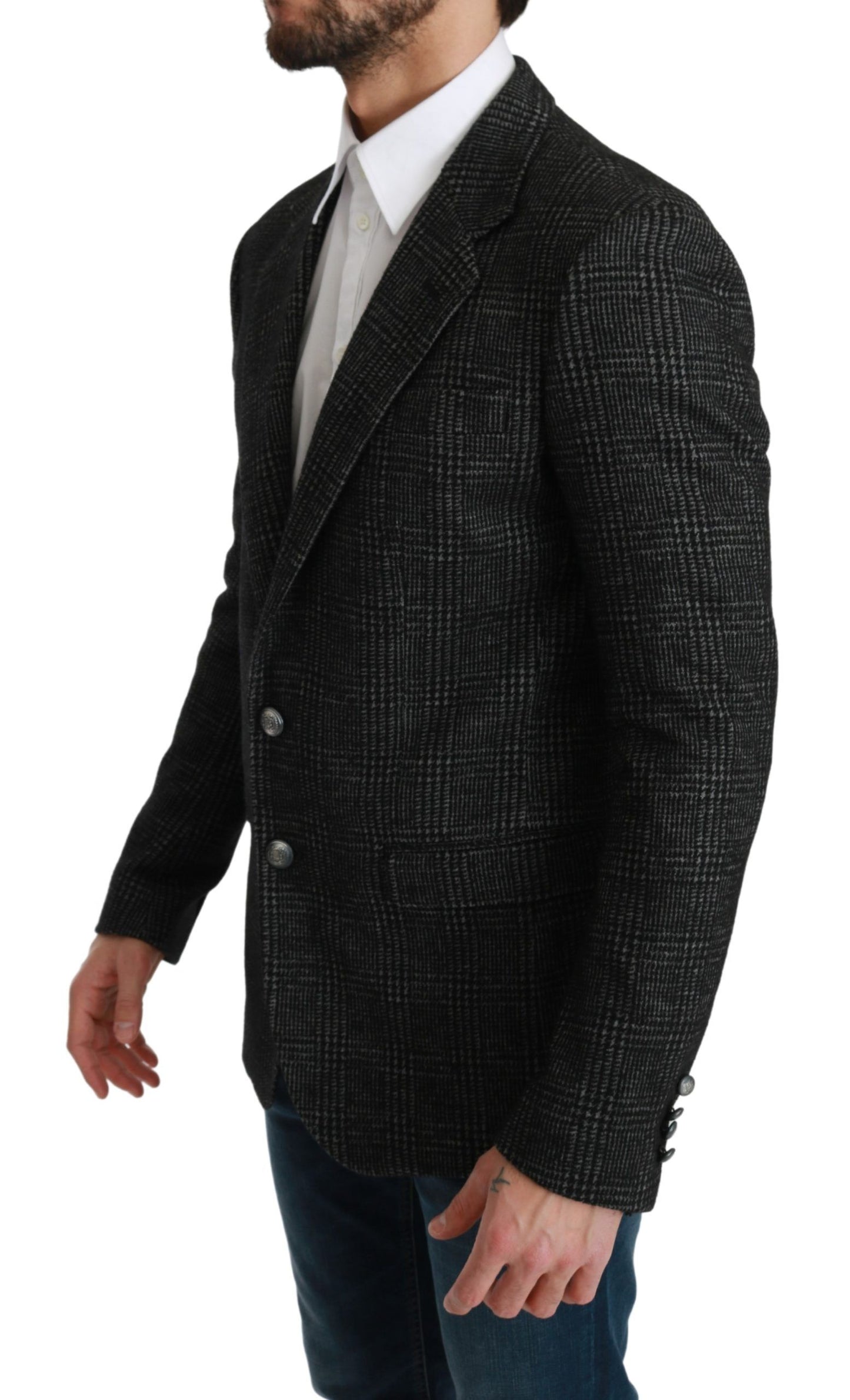 Dolce & Gabbana Elegant Gray Plaid Slim Fit Blazer IT46 / S