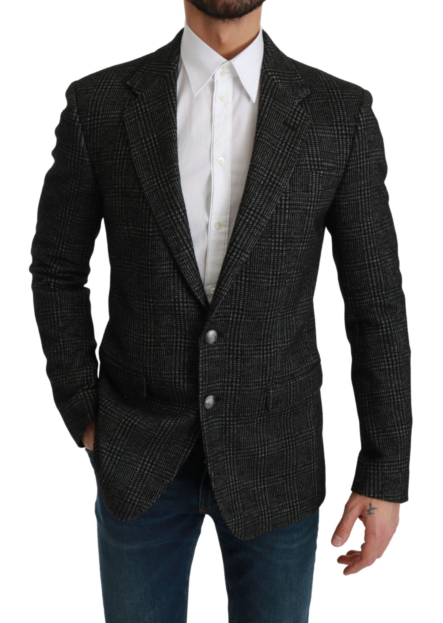 Dolce & Gabbana Elegant Gray Plaid Slim Fit Blazer IT46 / S