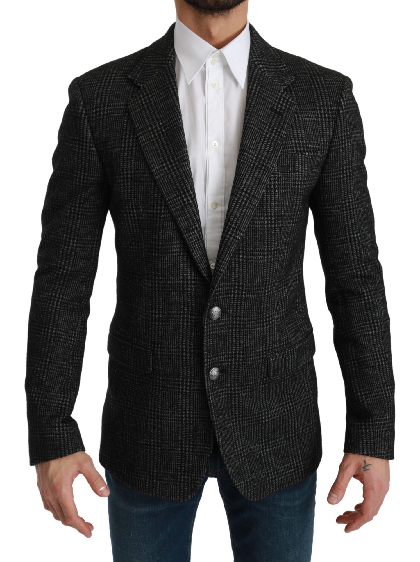 Dolce & Gabbana Elegant Gray Plaid Slim Fit Blazer IT46 / S