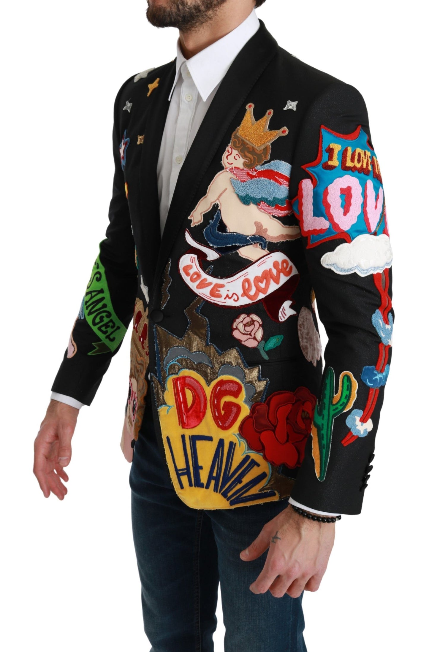 Dolce & Gabbana Chic Black Multicolor Motif Slim Fit Blazer IT44 / XS