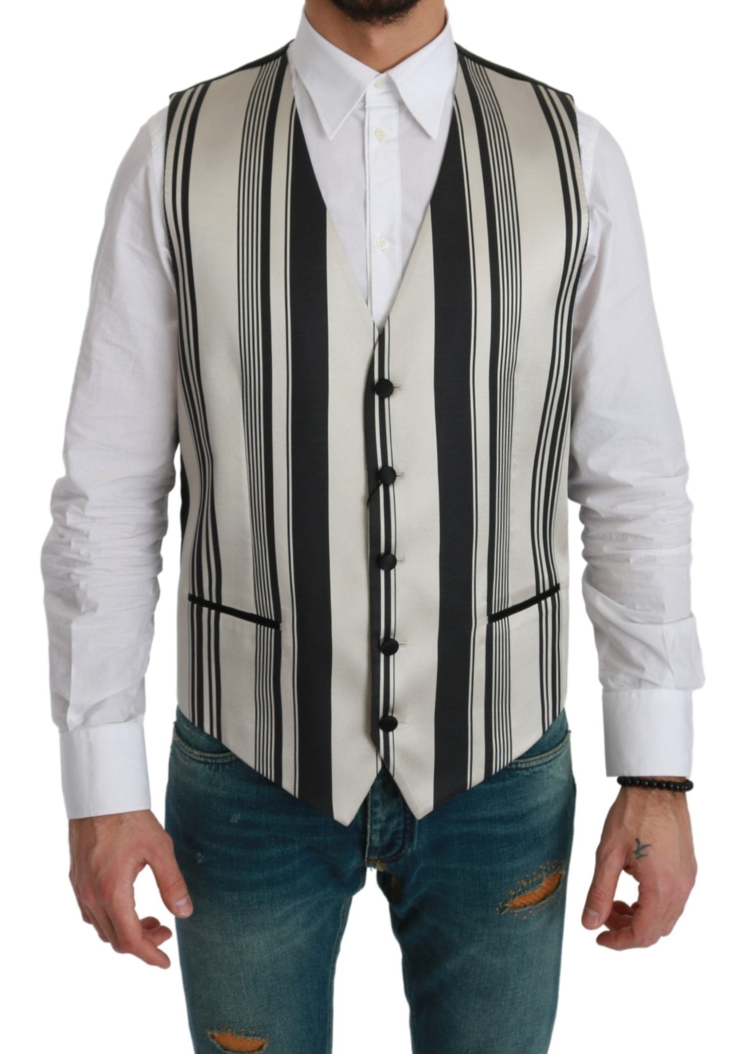 Dolce & Gabbana Stripe Cotton Silk Dress Vest IT48 / M