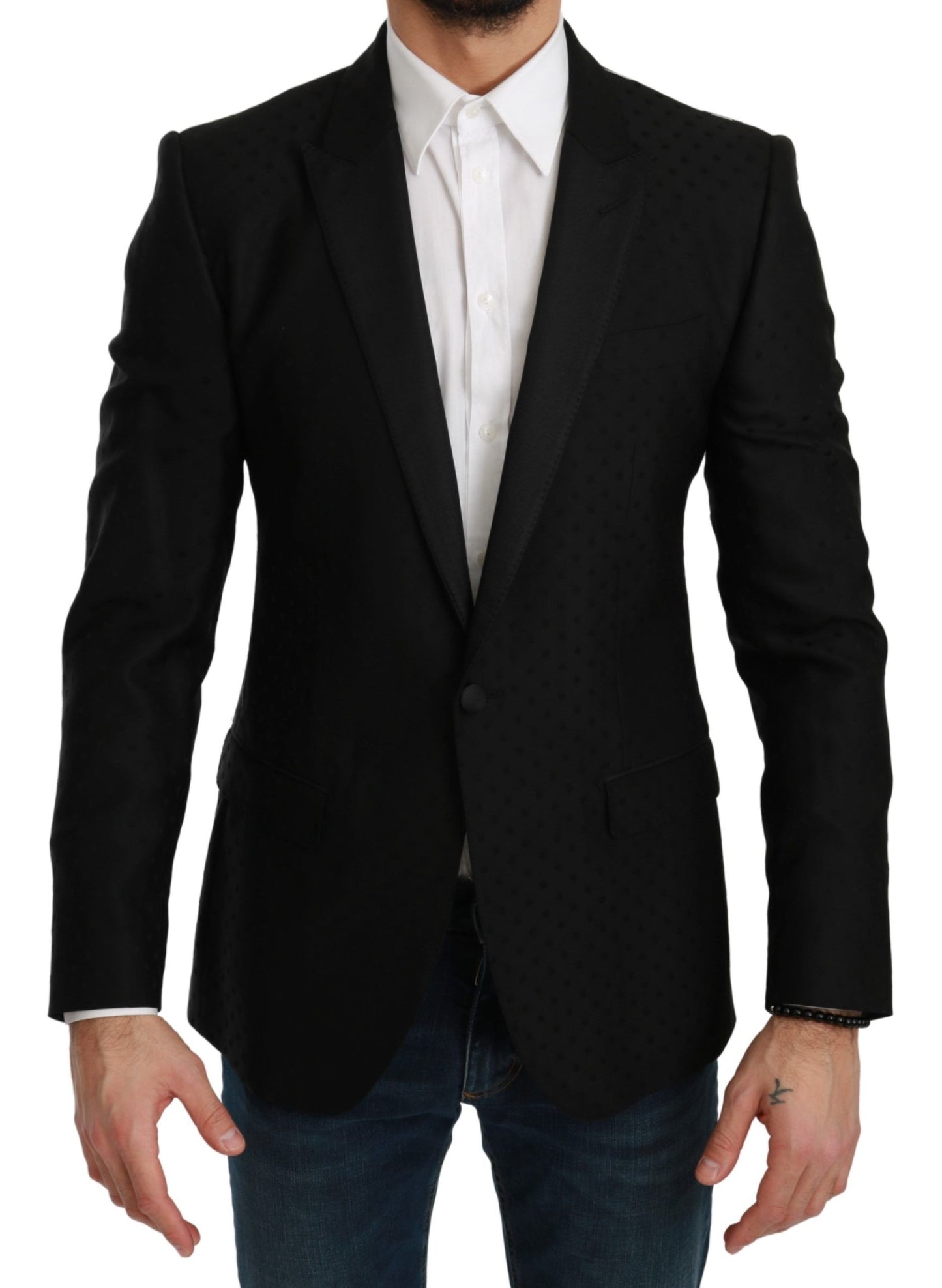 Dolce & Gabbana Elegant Black Polka Dotted Wool Blend Blazer IT46 / S