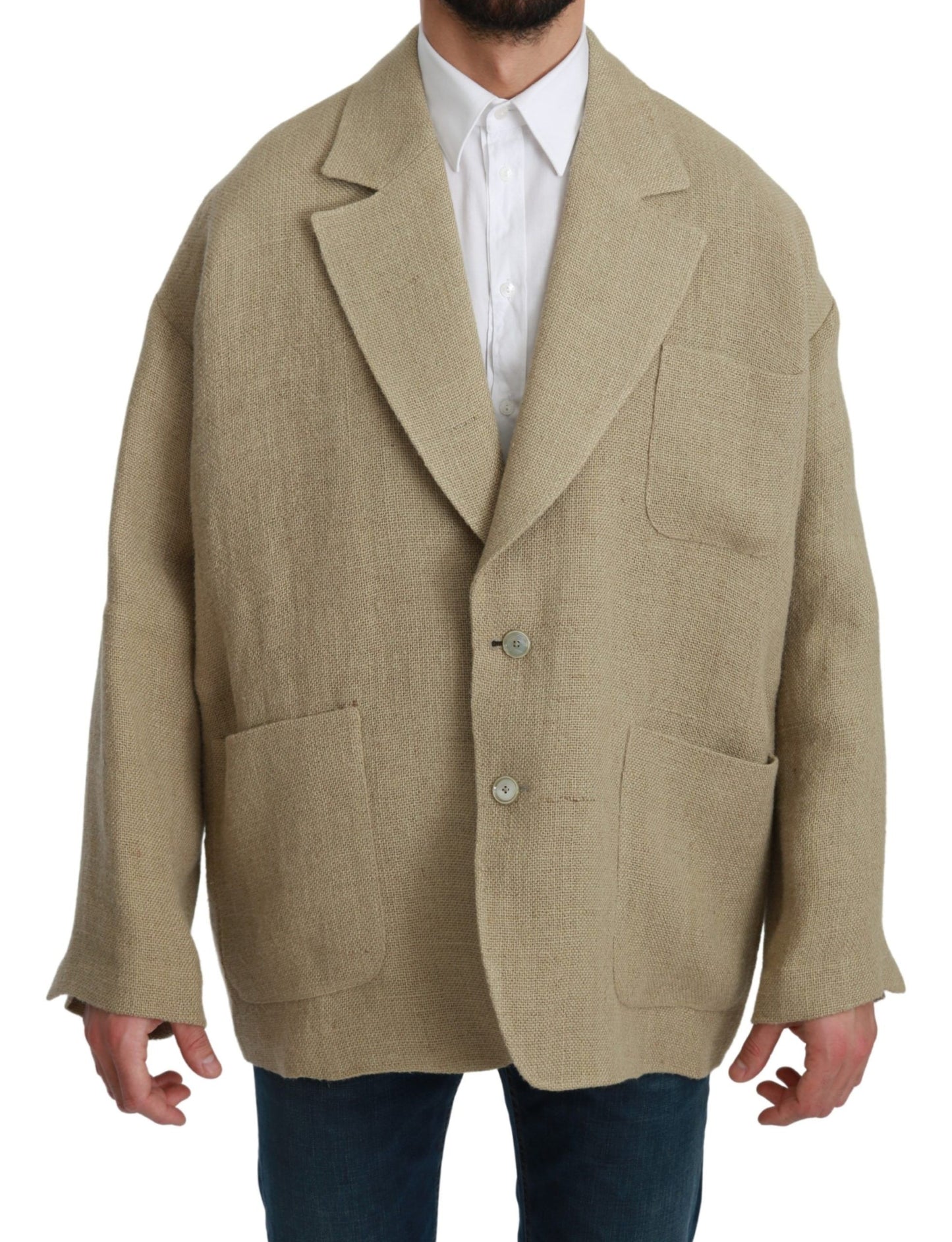 Dolce & Gabbana Chic Beige Jute Single-Breasted Blazer IT48 / L